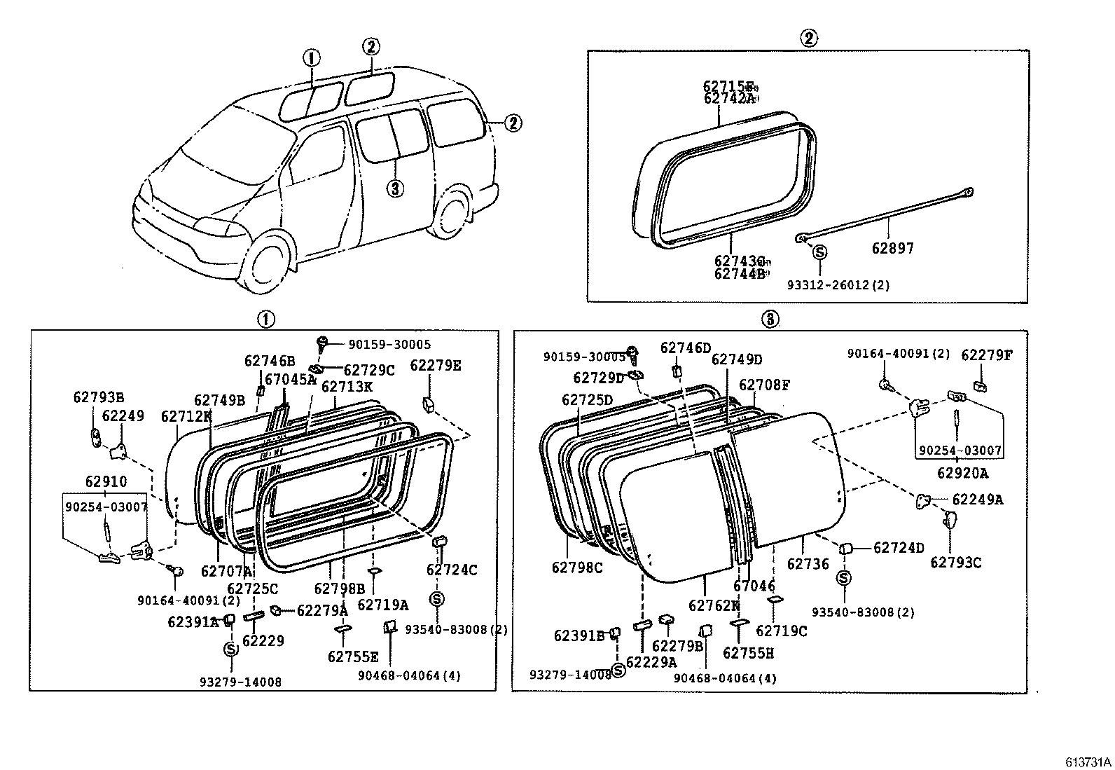 62715-26730 GLASS, SIDE REAR WINDOW, RH product image