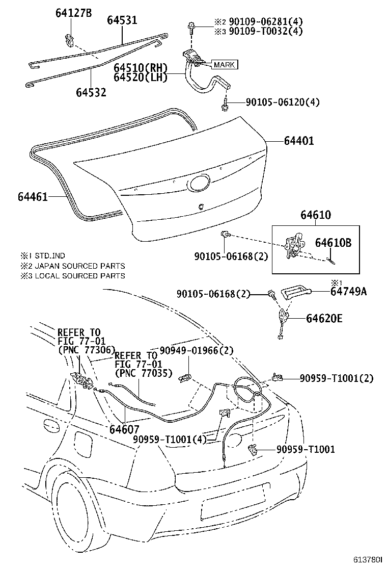 64127-0D030 SUPPORT, LUGGAGE COMPARTMENT DOOR TORSION BAR product image