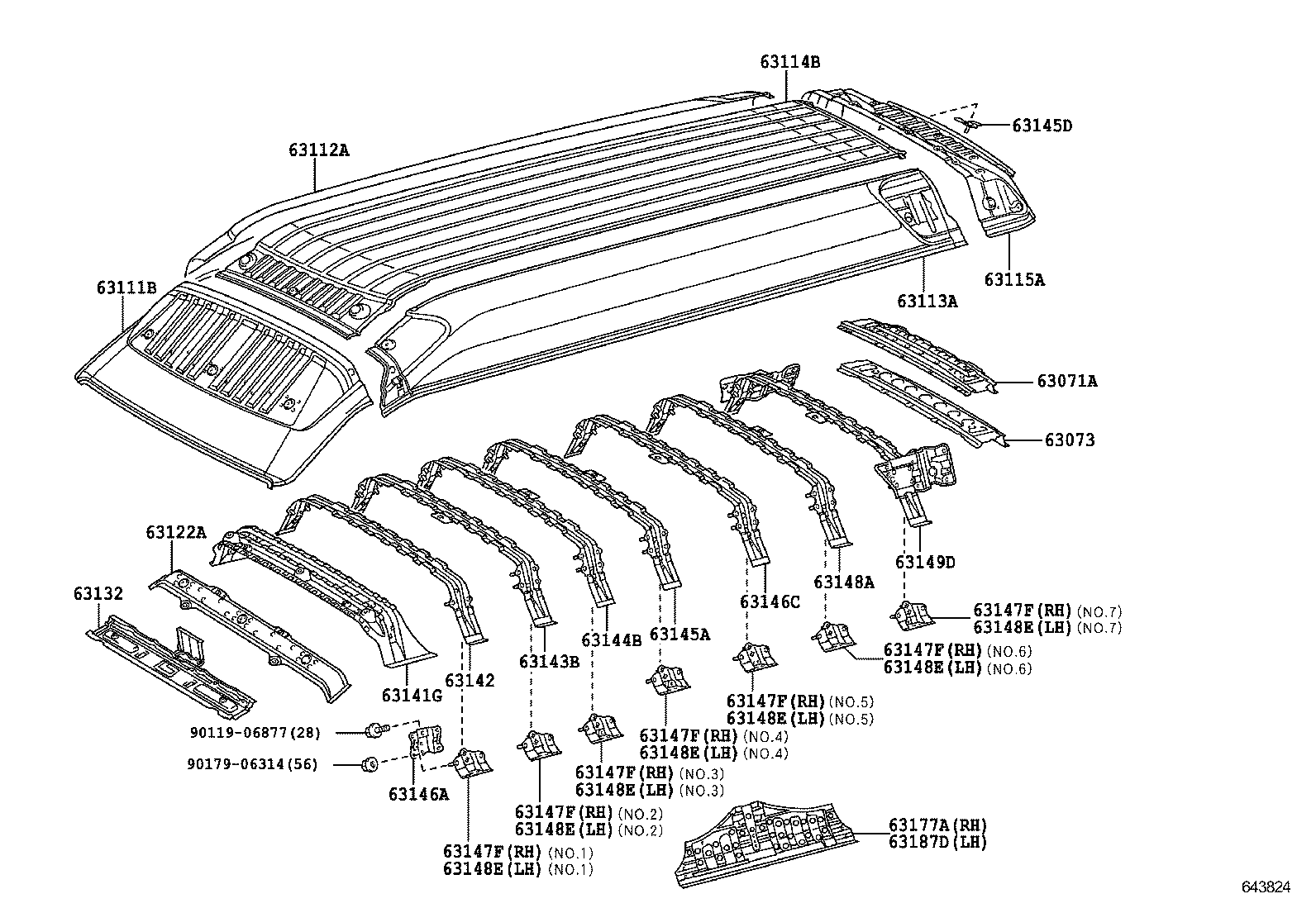 63142-26100 REINFORCEMENT, ROOF PANEL, NO.7 product image
