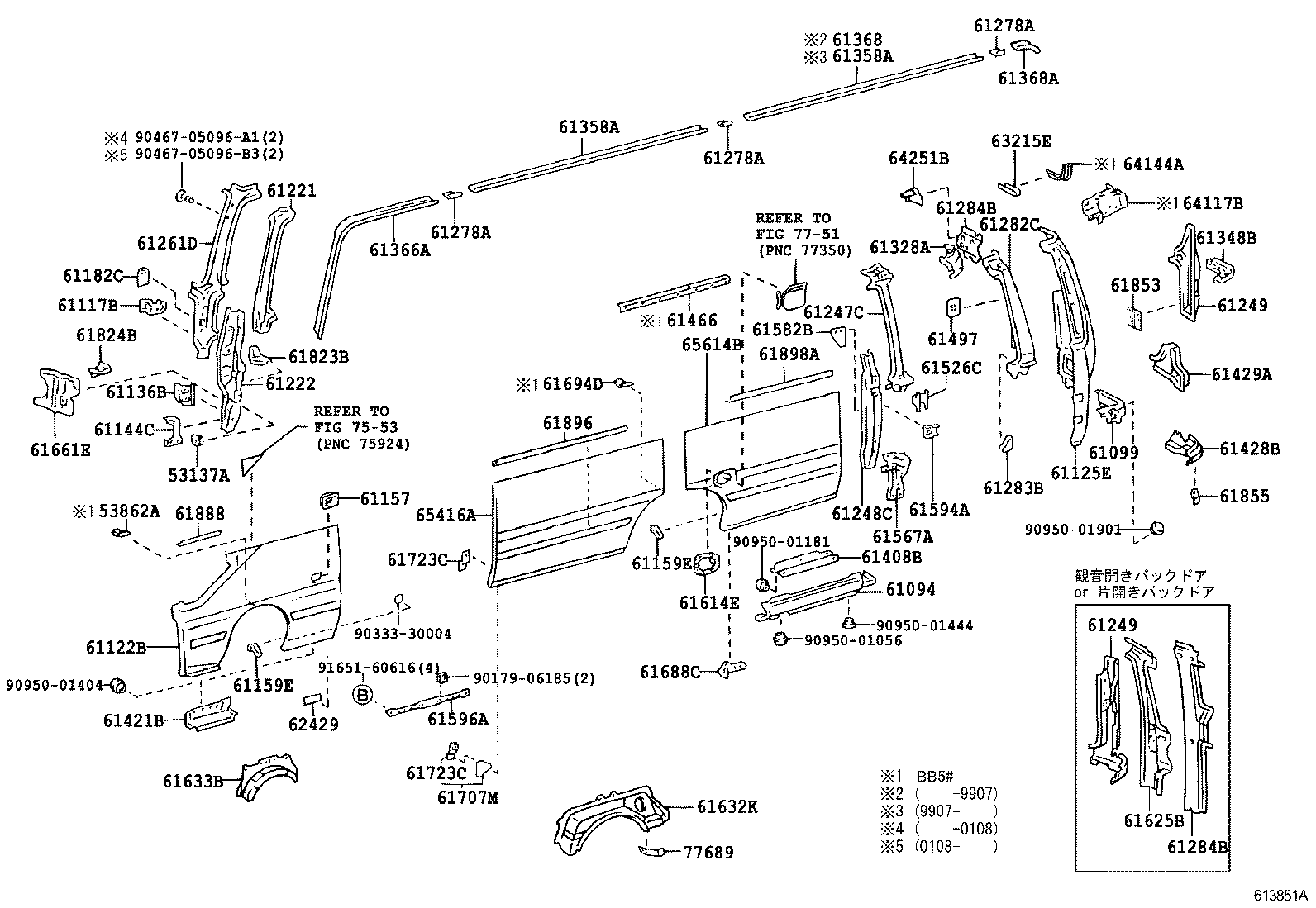 61013-36070 PILLAR SUB-ASSY, NO.3 RH product image