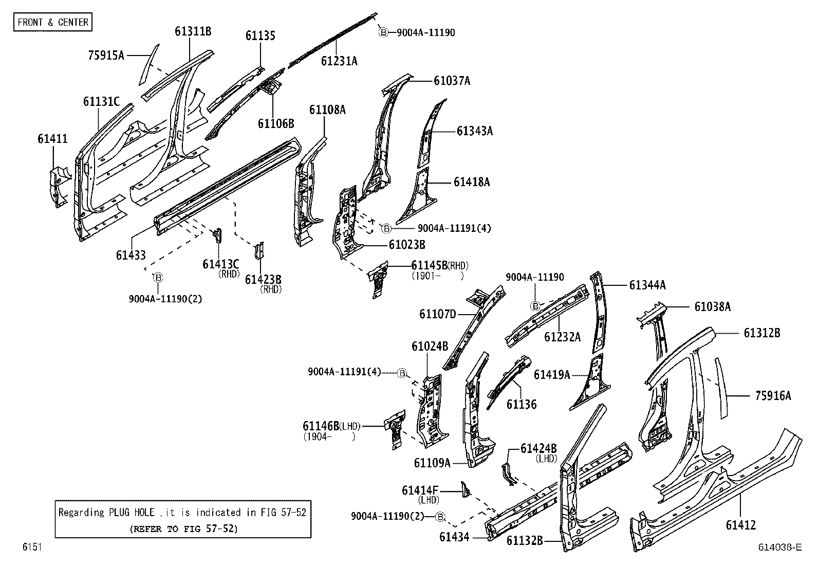 Toyota 61344-BZ100 PILLAR, CENTER BODY, INNER LH