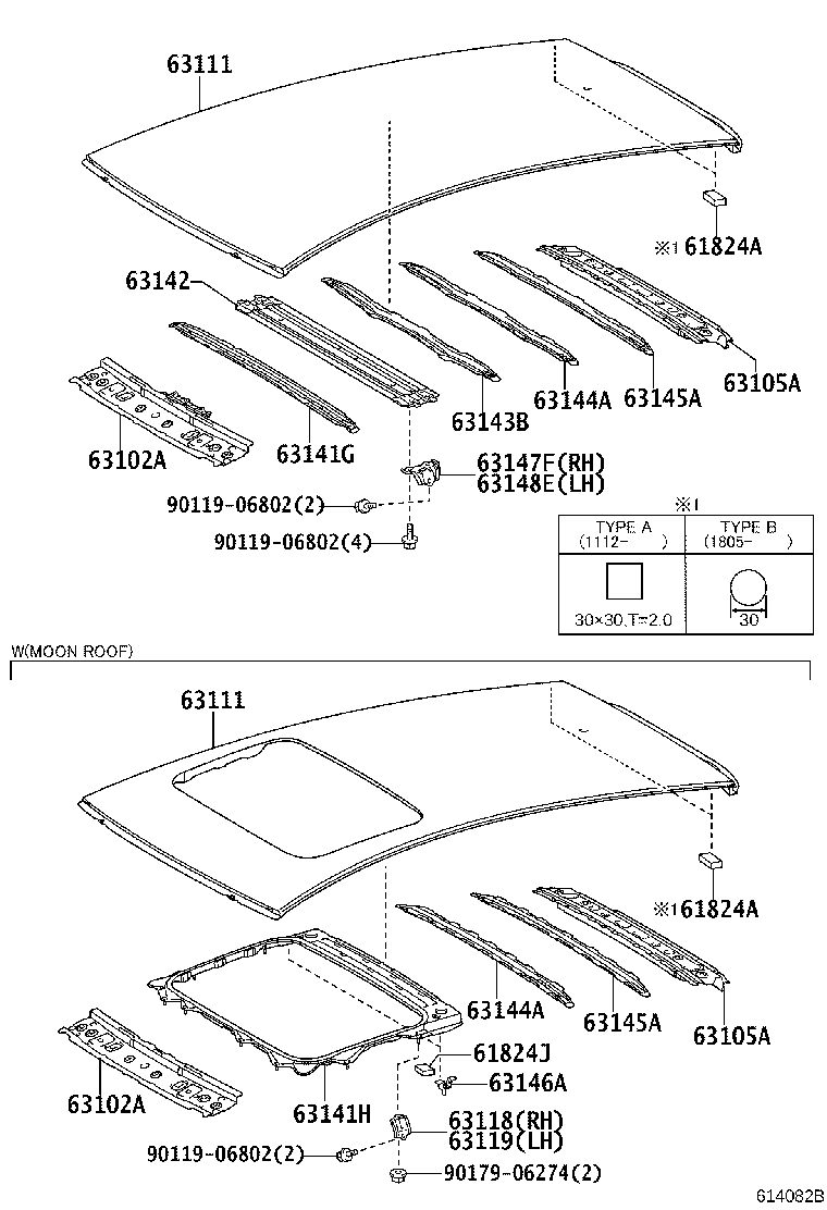 Toyota 63144-52140 REINFORCEMENT, ROOF PANEL, NO.3