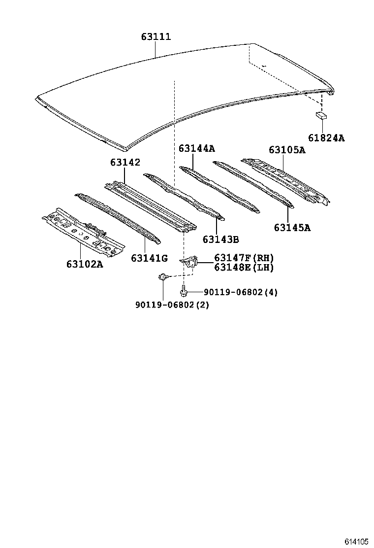 63103-52150 REINFORCEMENT, ROOF PANEL, NO.2 product image