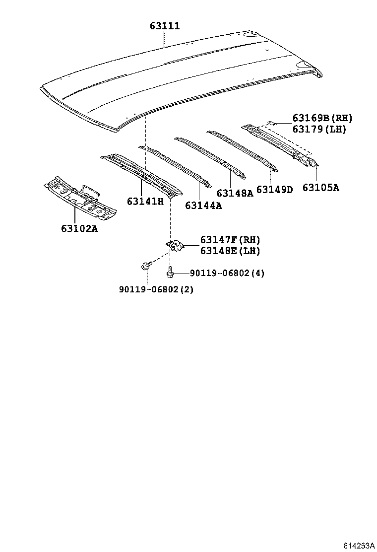 63149-13050 REINFORCEMENT, ROOF PANEL, NO.8 product image