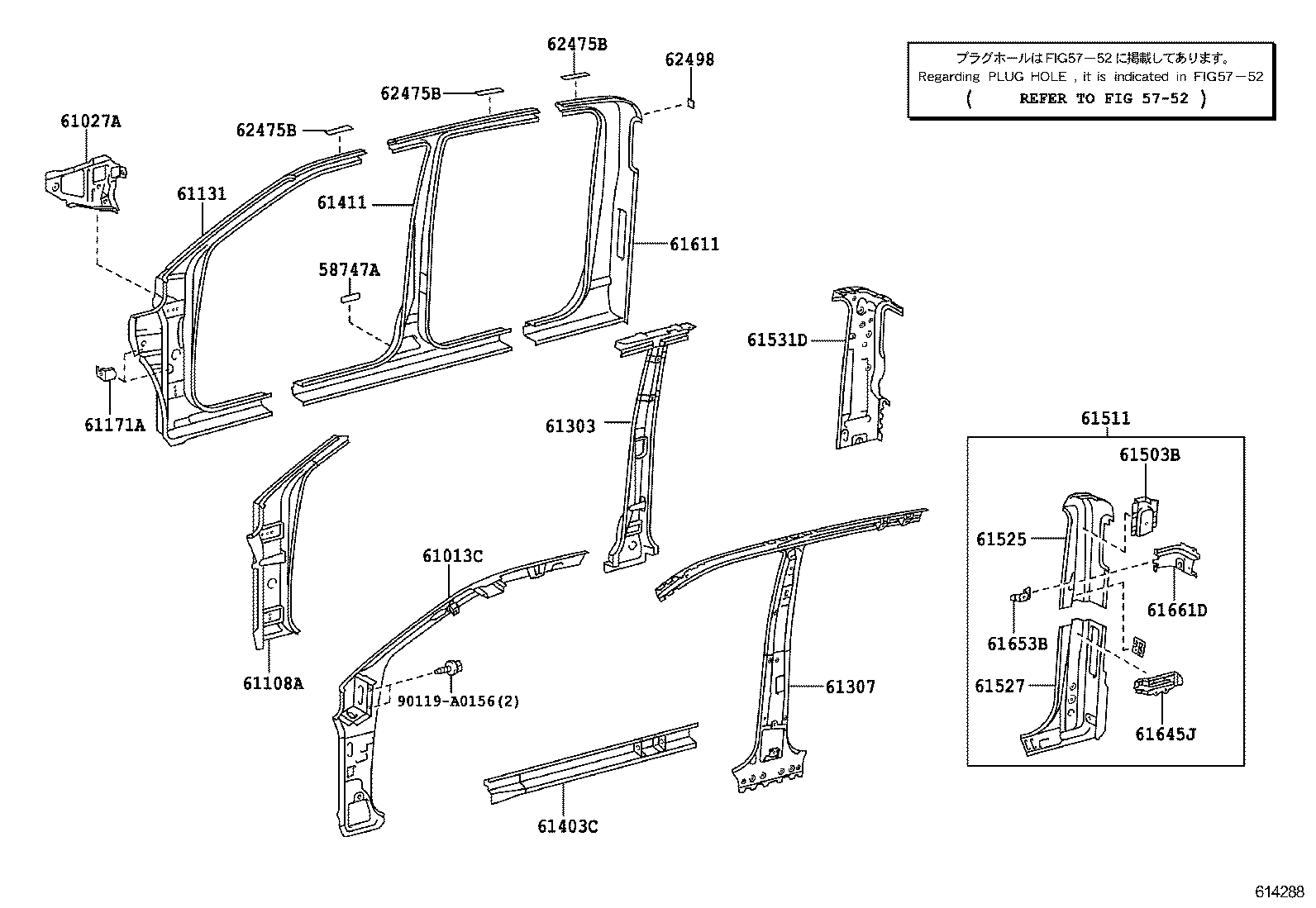 61013-04030 PANEL SUB-ASSY, SIDE, INNER RH product image