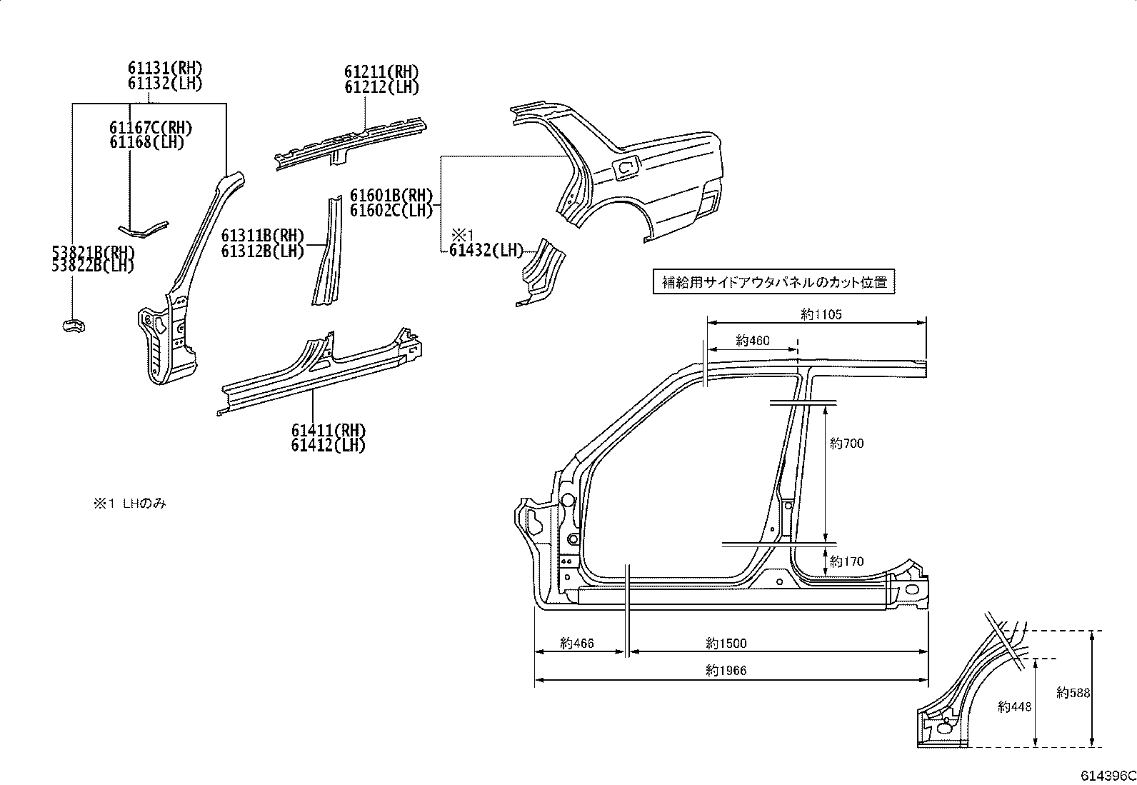 61344-43020 PILLAR, CENTER BODY, INNER LH product image