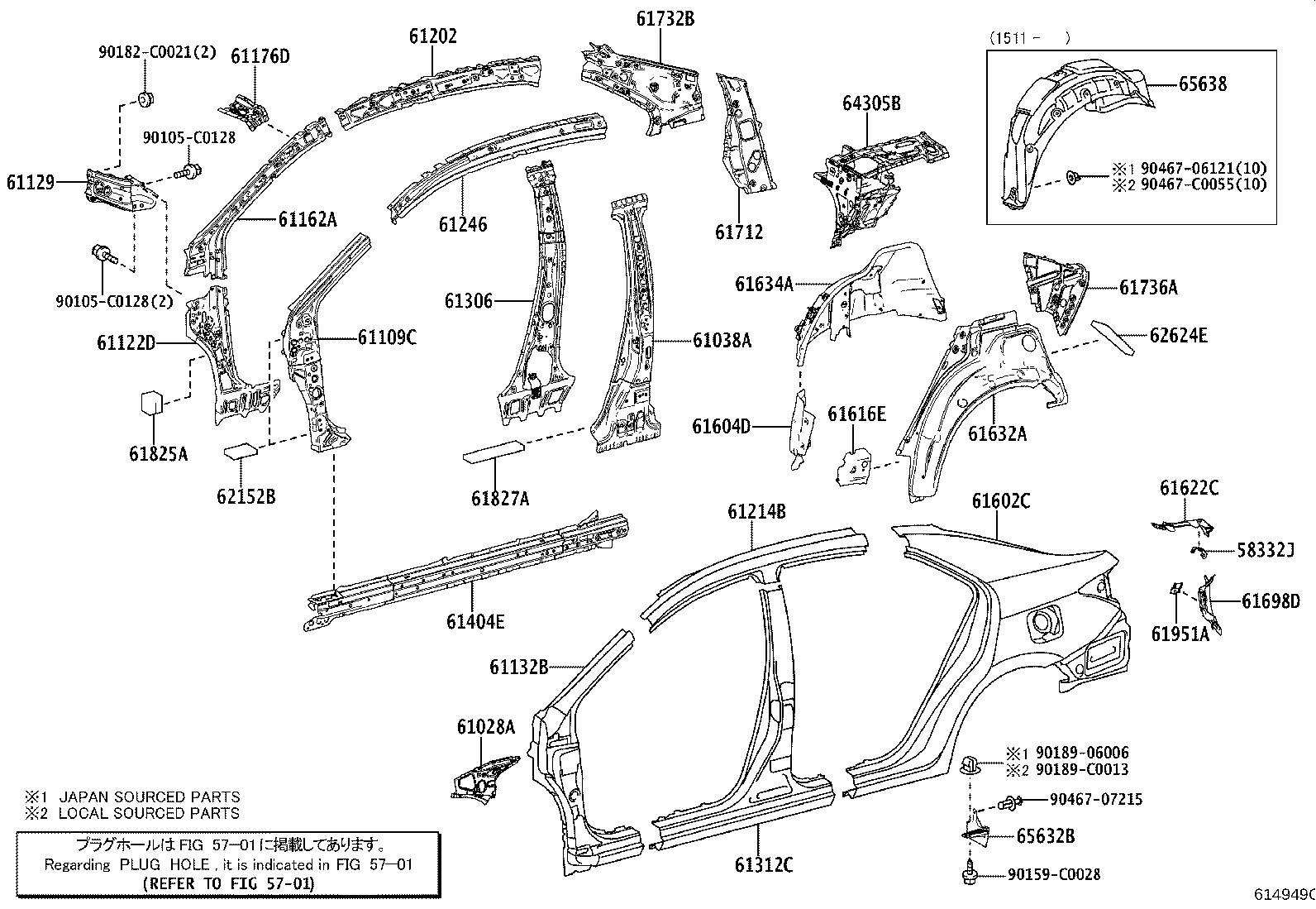 61027-02070 PILLAR SUB-ASSY, FRONT BODY, OUTER RH product image
