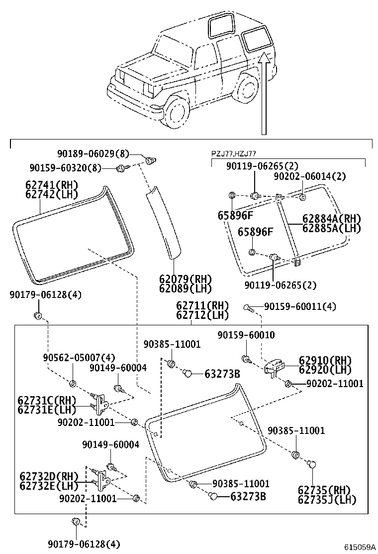 62720-60071 GLASS, QUARTER WINDOW, LH product image