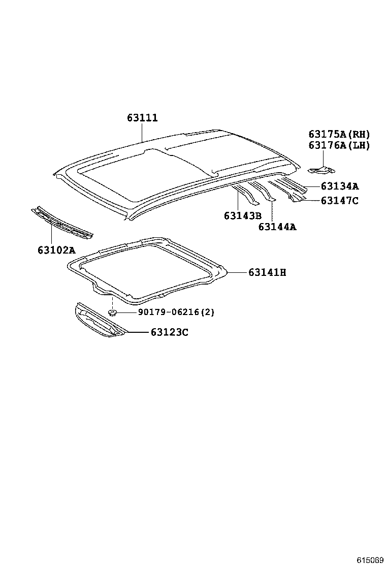 63141-21020 REINFORCEMENT, ROOF PANEL, CENTER product image