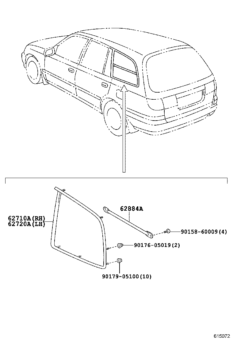 62720-21090 WINDOW ASSY, QUARTER, LH product image