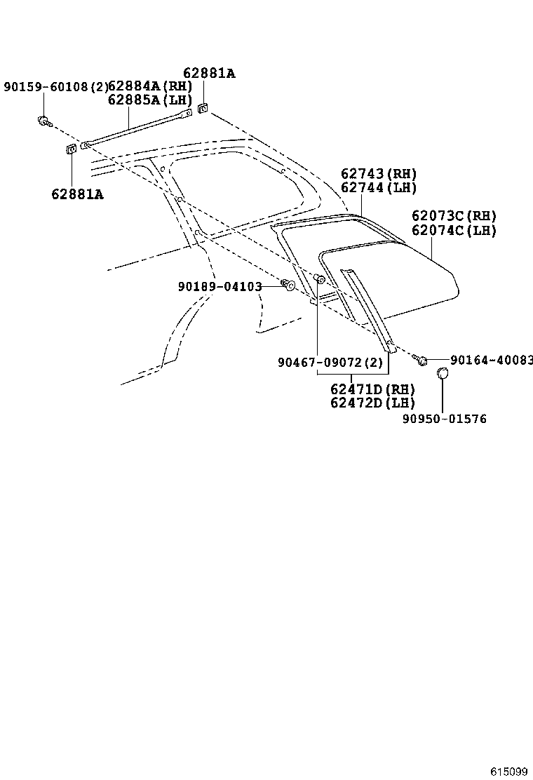 62074-13090 GLASS SUB-ASSY, QUARTER, REAR LH product image