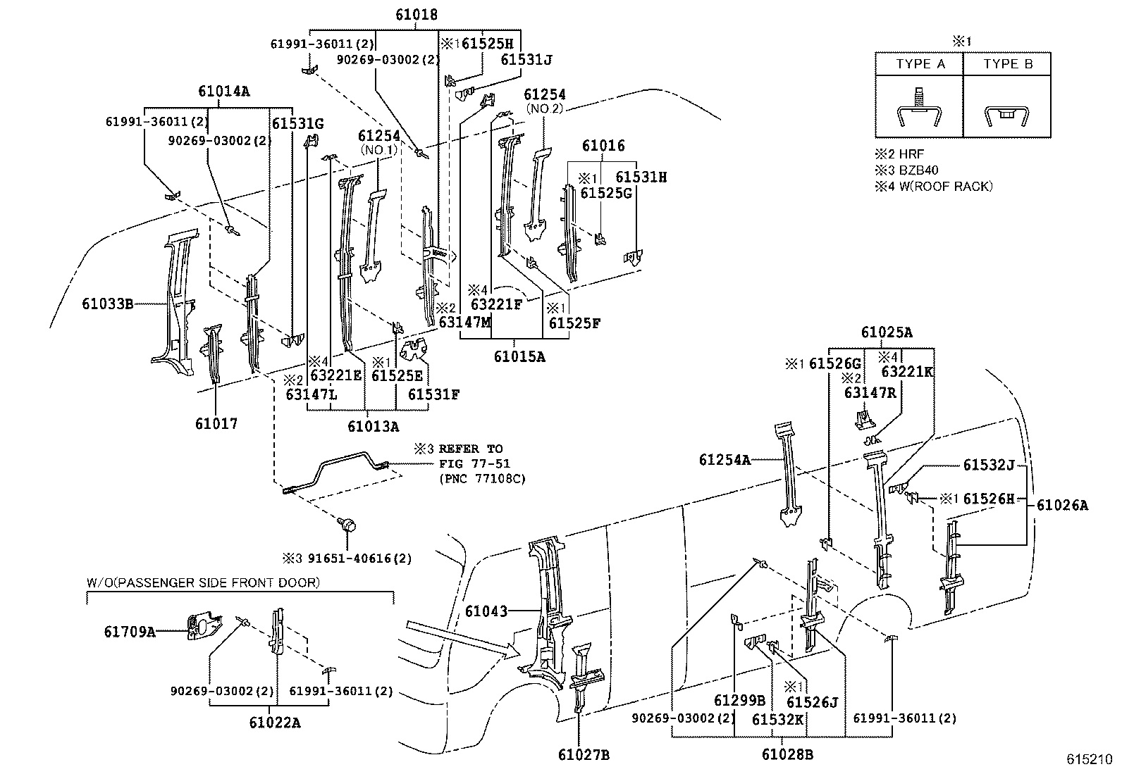 61013-36040 PILLAR SUB-ASSY, NO.3 RH product image