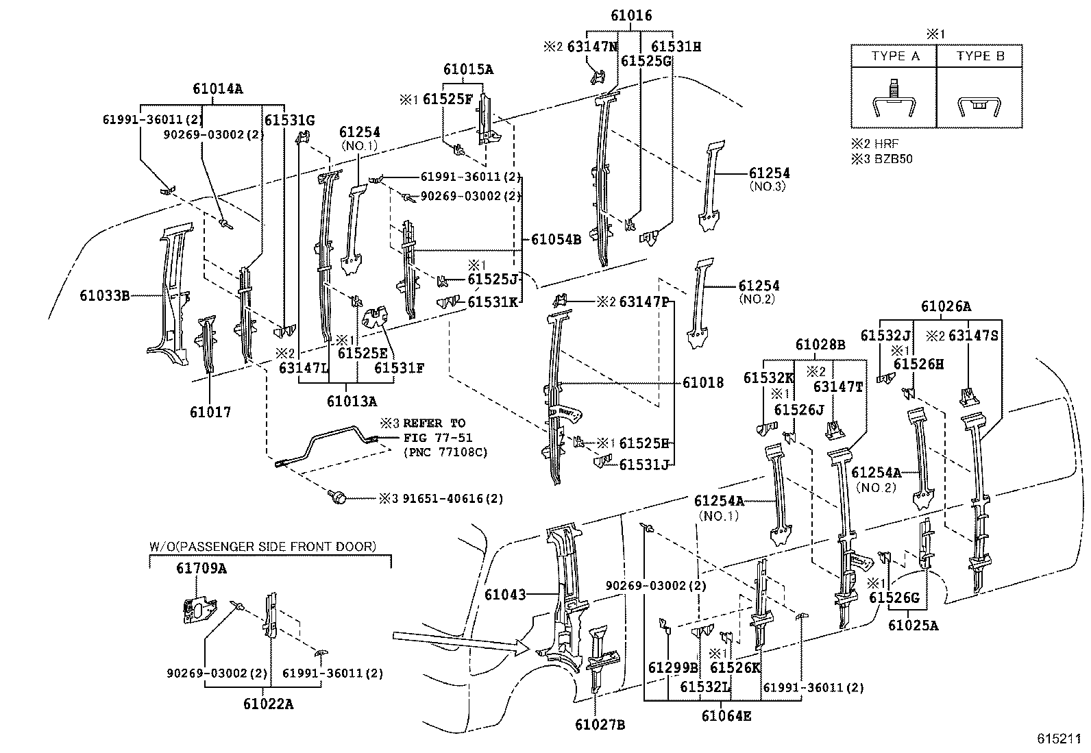 61013-36040 PILLAR SUB-ASSY, NO.3 RH product image