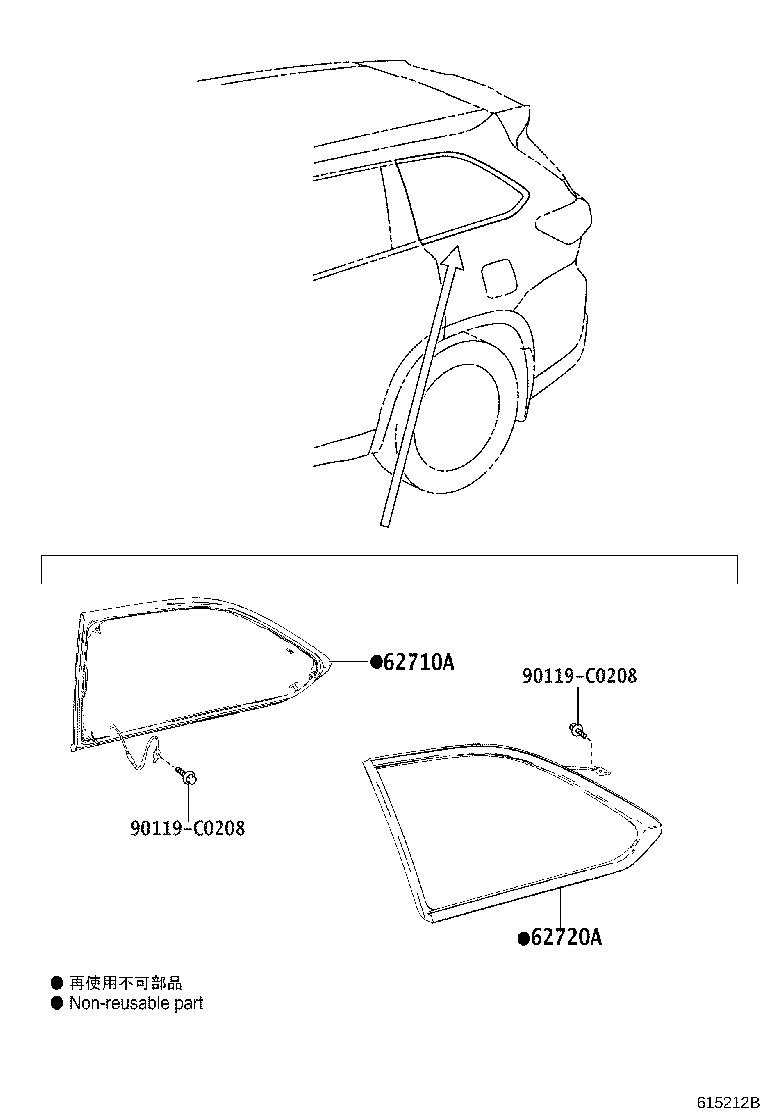 62720-0E170 WINDOW ASSY, QUARTER, LH product image