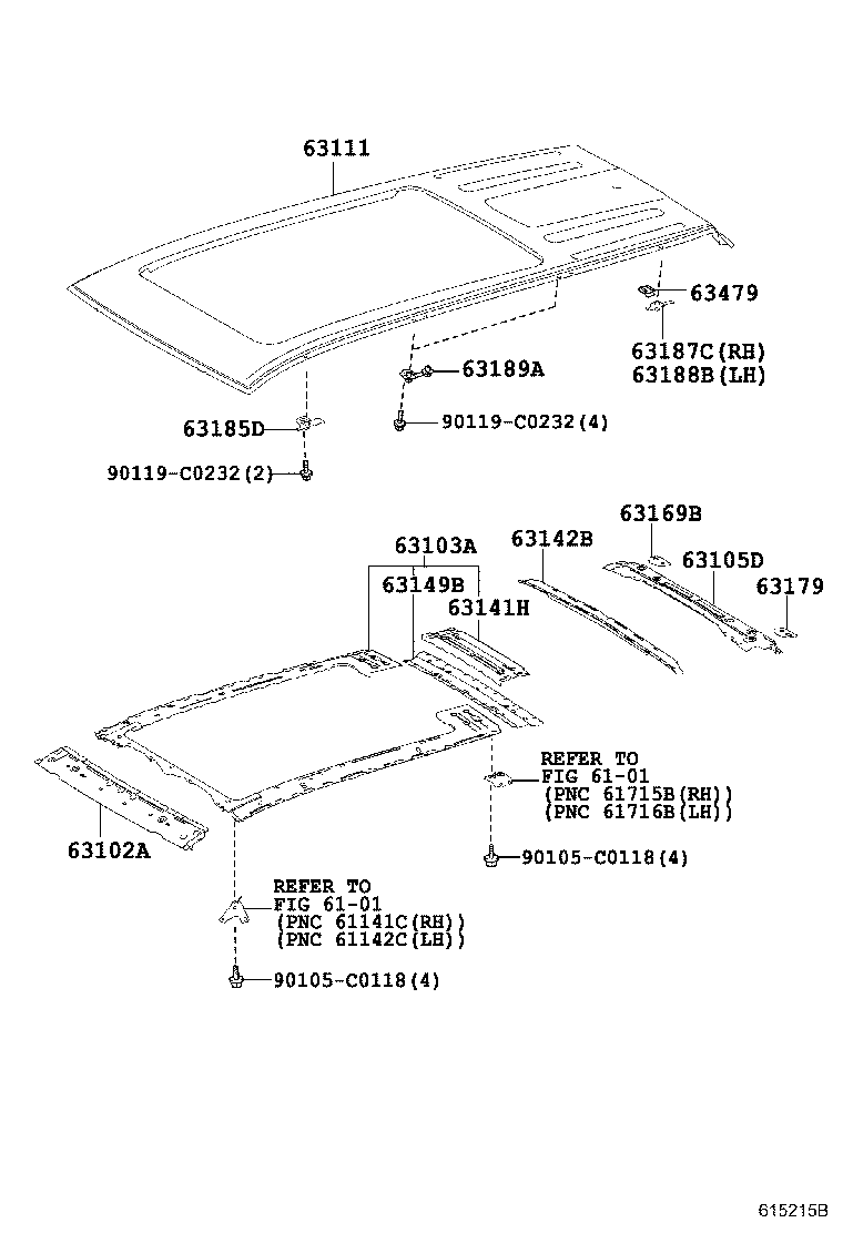 63103-0E050 REINFORCEMENT SUB-ASSY, ROOF PANEL product image