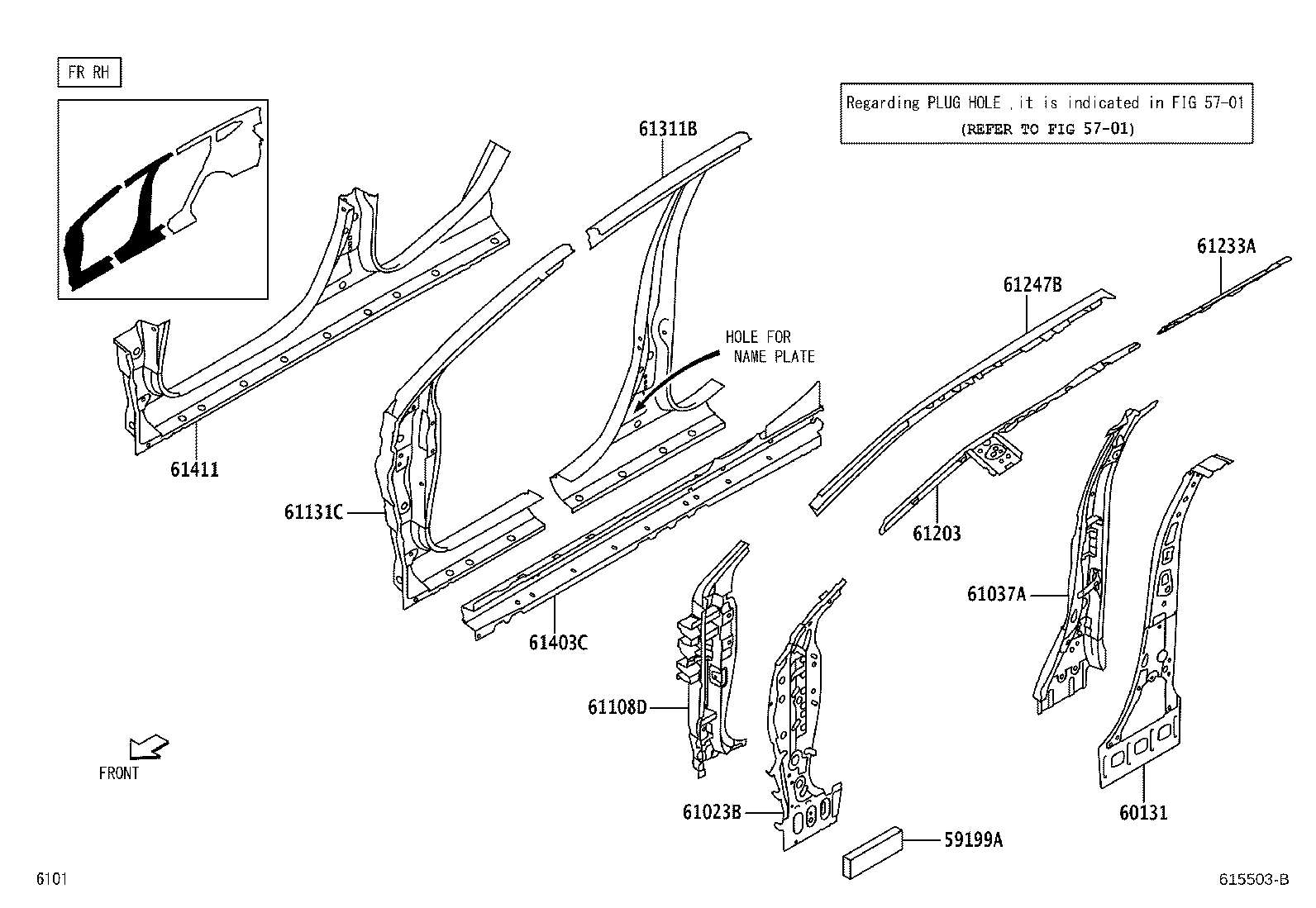 61311-BZ250 PILLAR, CENTER BODY, OUTER RH product image