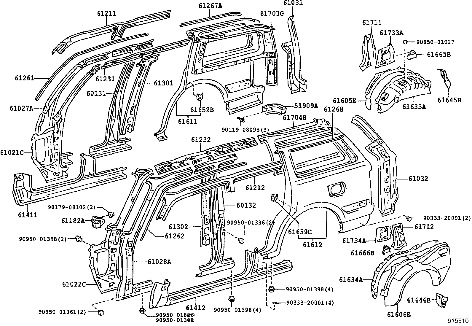 76608-60180 MUDGUARD SUB-ASSY, QUARTER PANEL, REAR LH product image