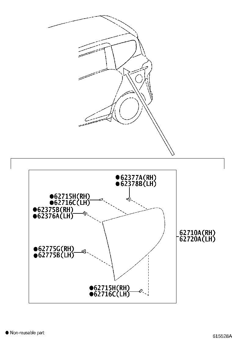 62775-0D070 CLIP, QUARTER WINDOW, LH product image
