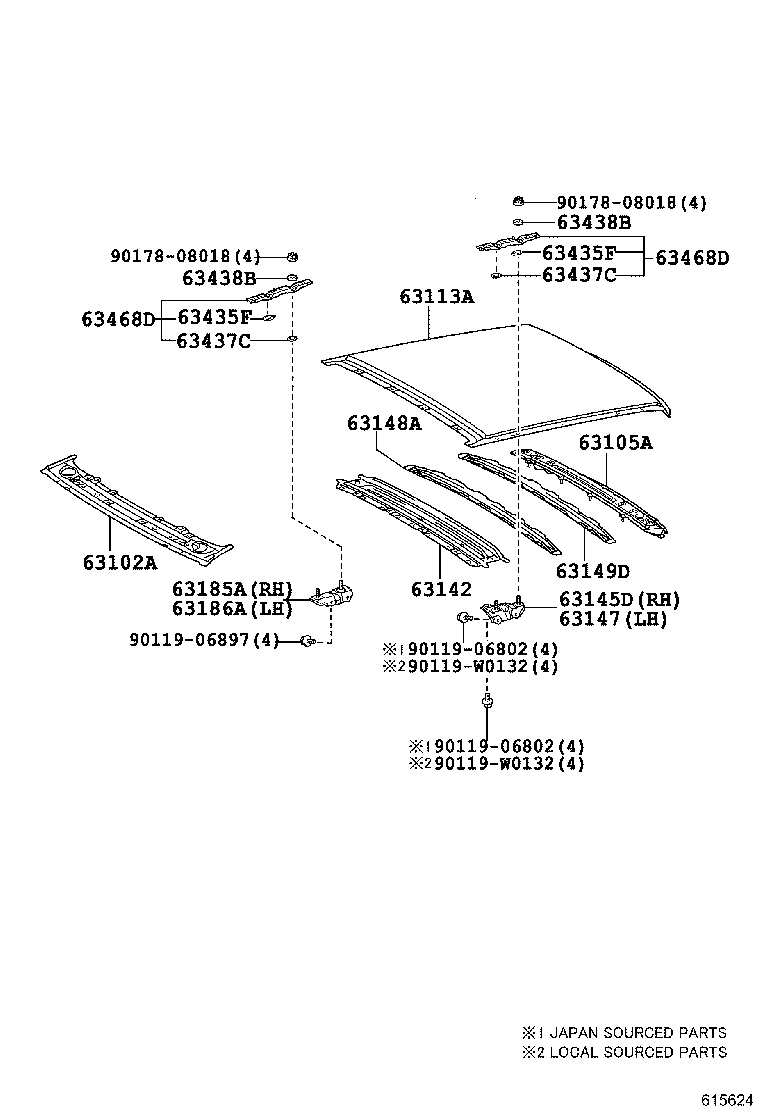 63126-05010 REINFORCEMENT, ROOF PANEL, REAR NO.2 product image