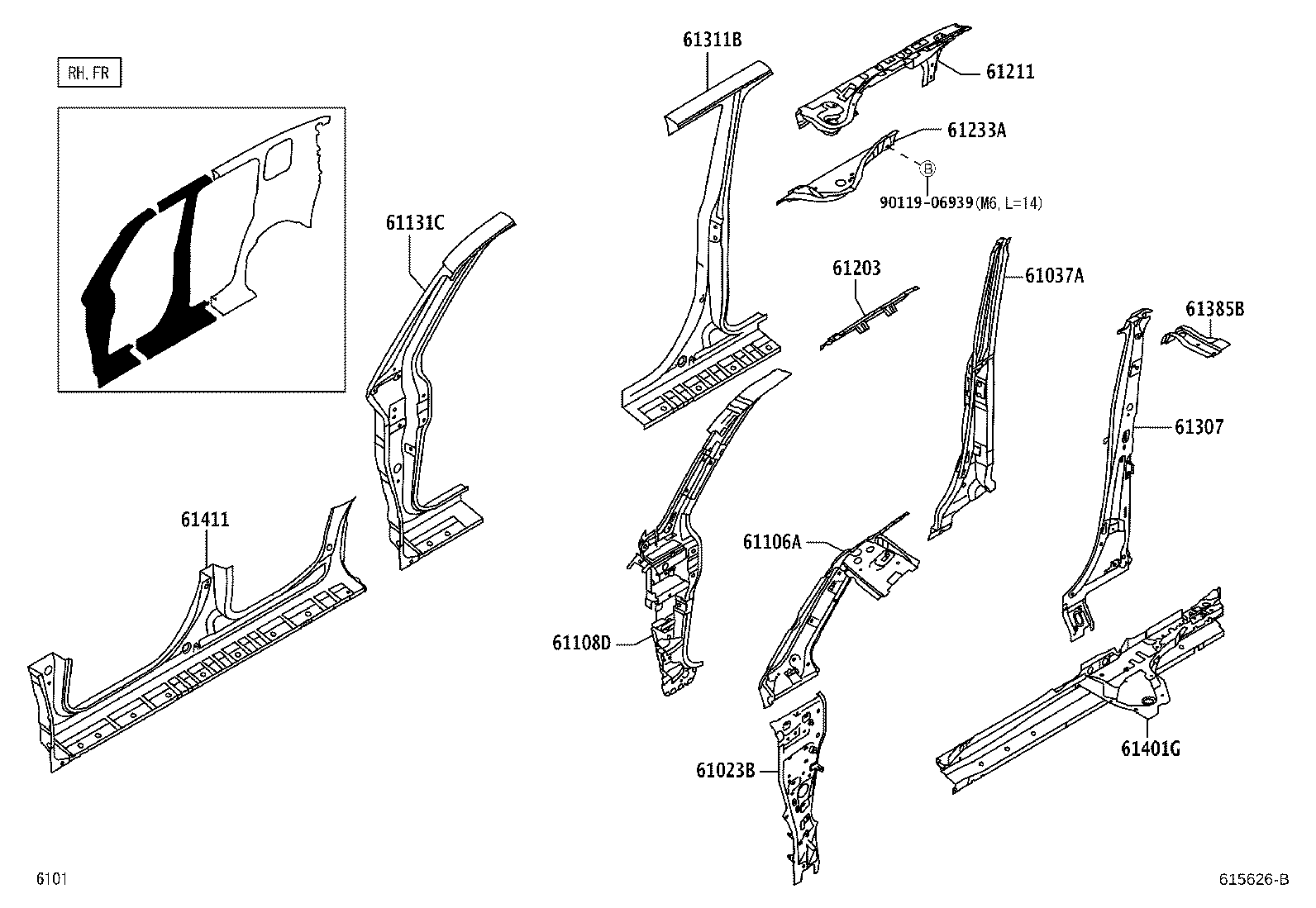 61202-B1010 RAIL, ROOF SIDE, OUTER LH product image