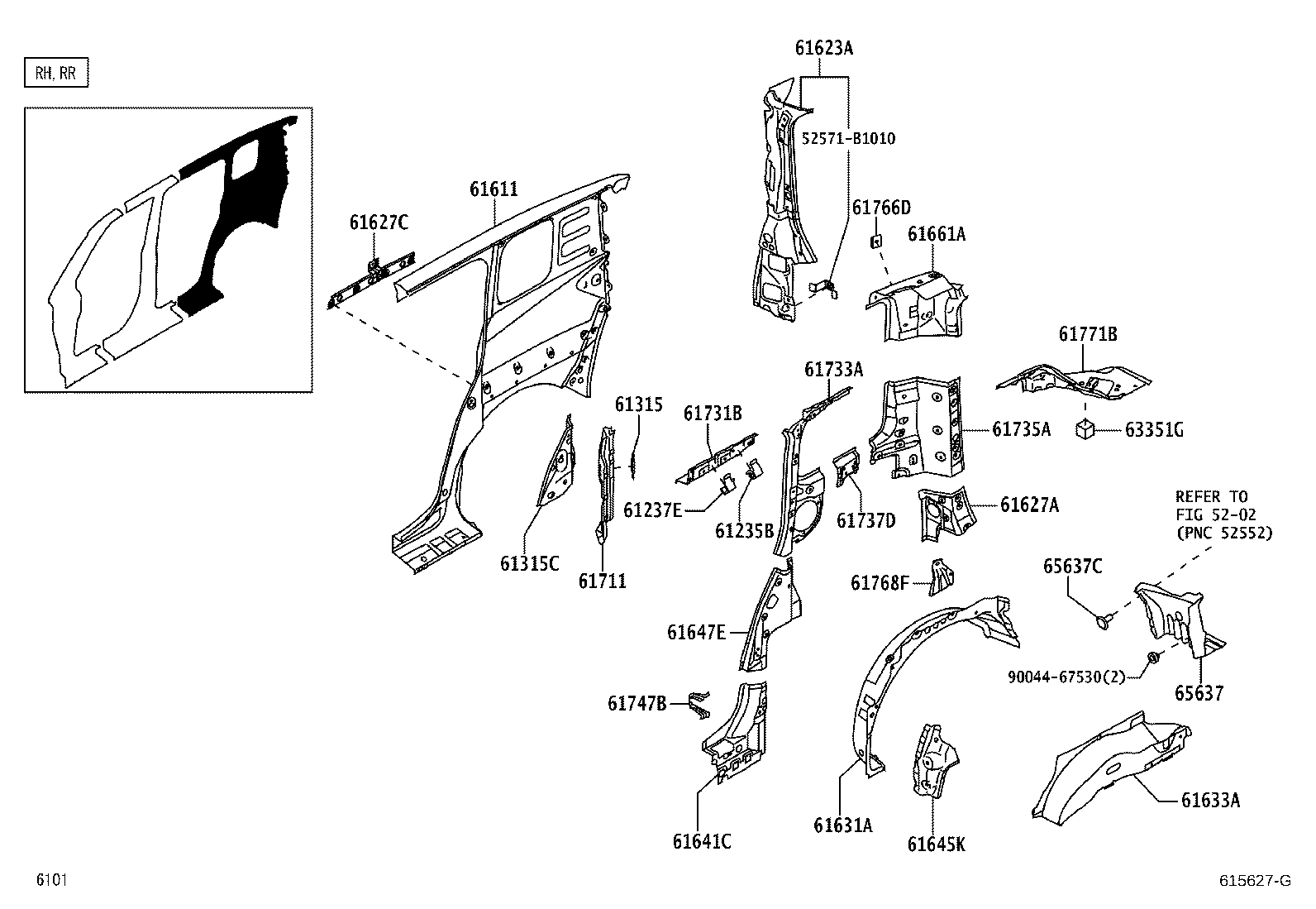 61202-B1010 RAIL, ROOF SIDE, OUTER LH product image