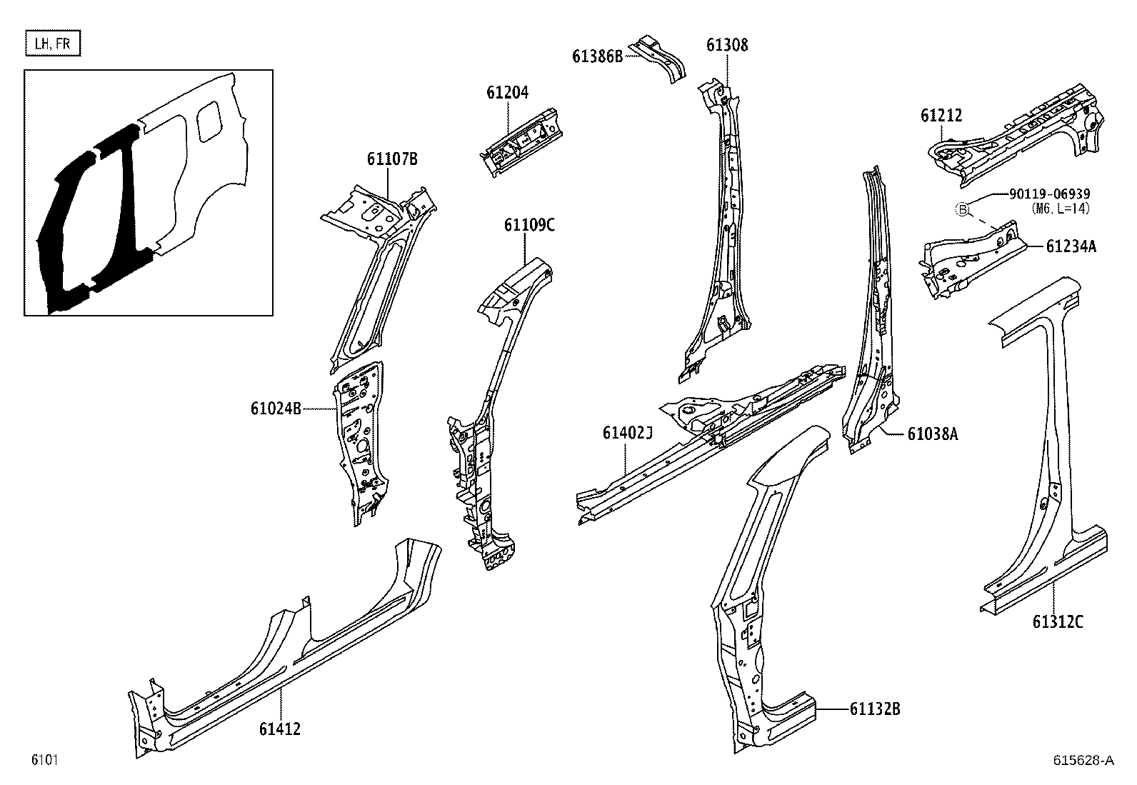 61202-B1010 RAIL, ROOF SIDE, OUTER LH product image