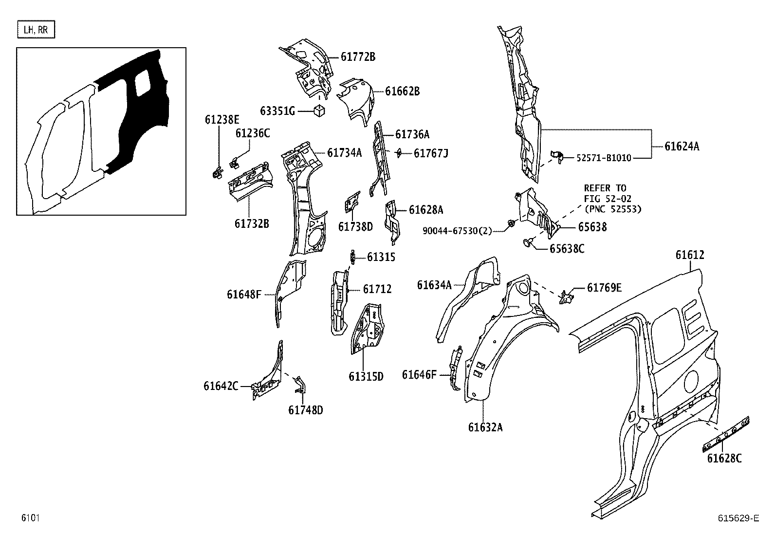 61202-B1010 RAIL, ROOF SIDE, OUTER LH product image