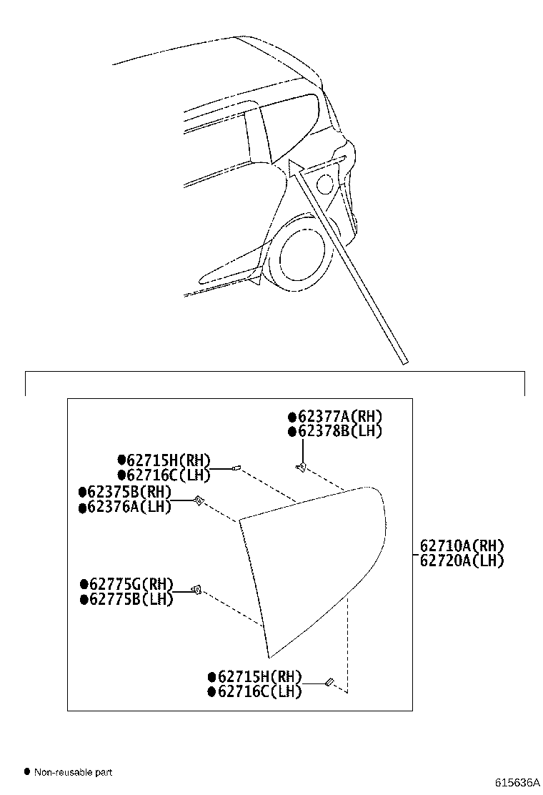 62775-0D100 CLIP, QUARTER WINDOW, RH product image