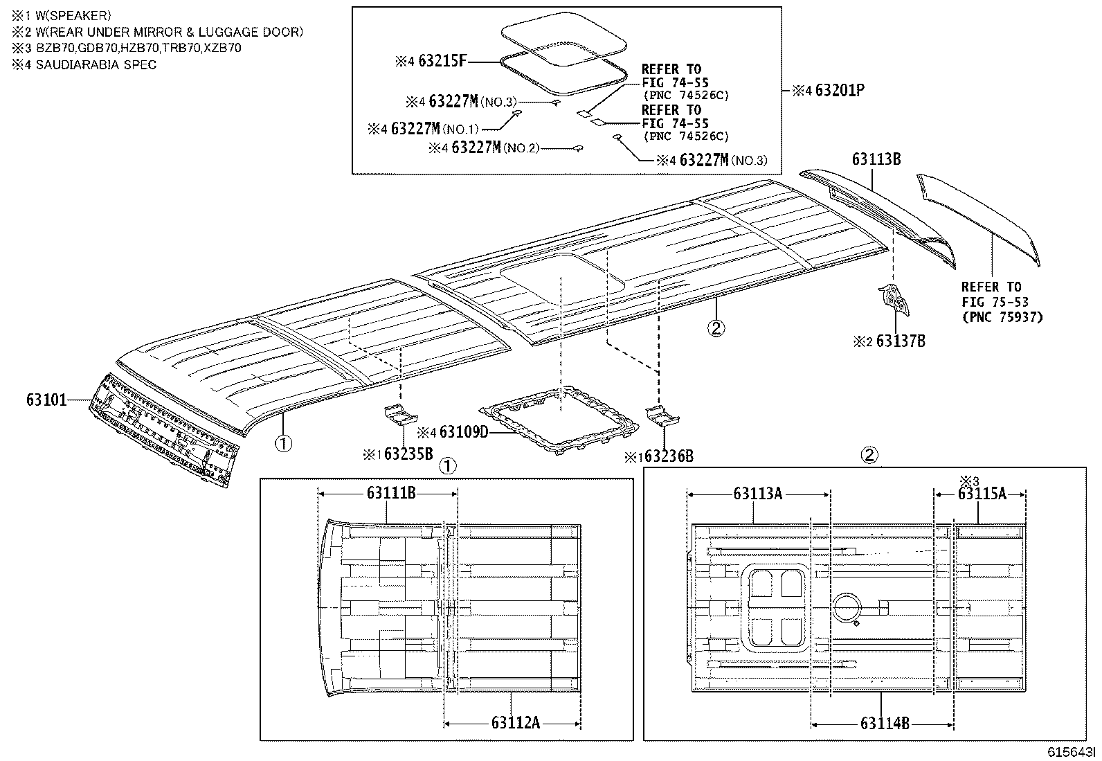 63103-36040 REINFORCEMENT SUB-ASSY, ROOF PANEL, REAR product image