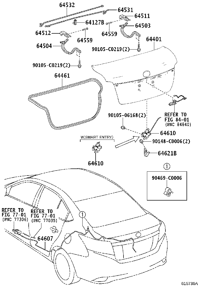 64127-0D080 SUPPORT, LUGGAGE COMPARTMENT DOOR TORSION BAR product image