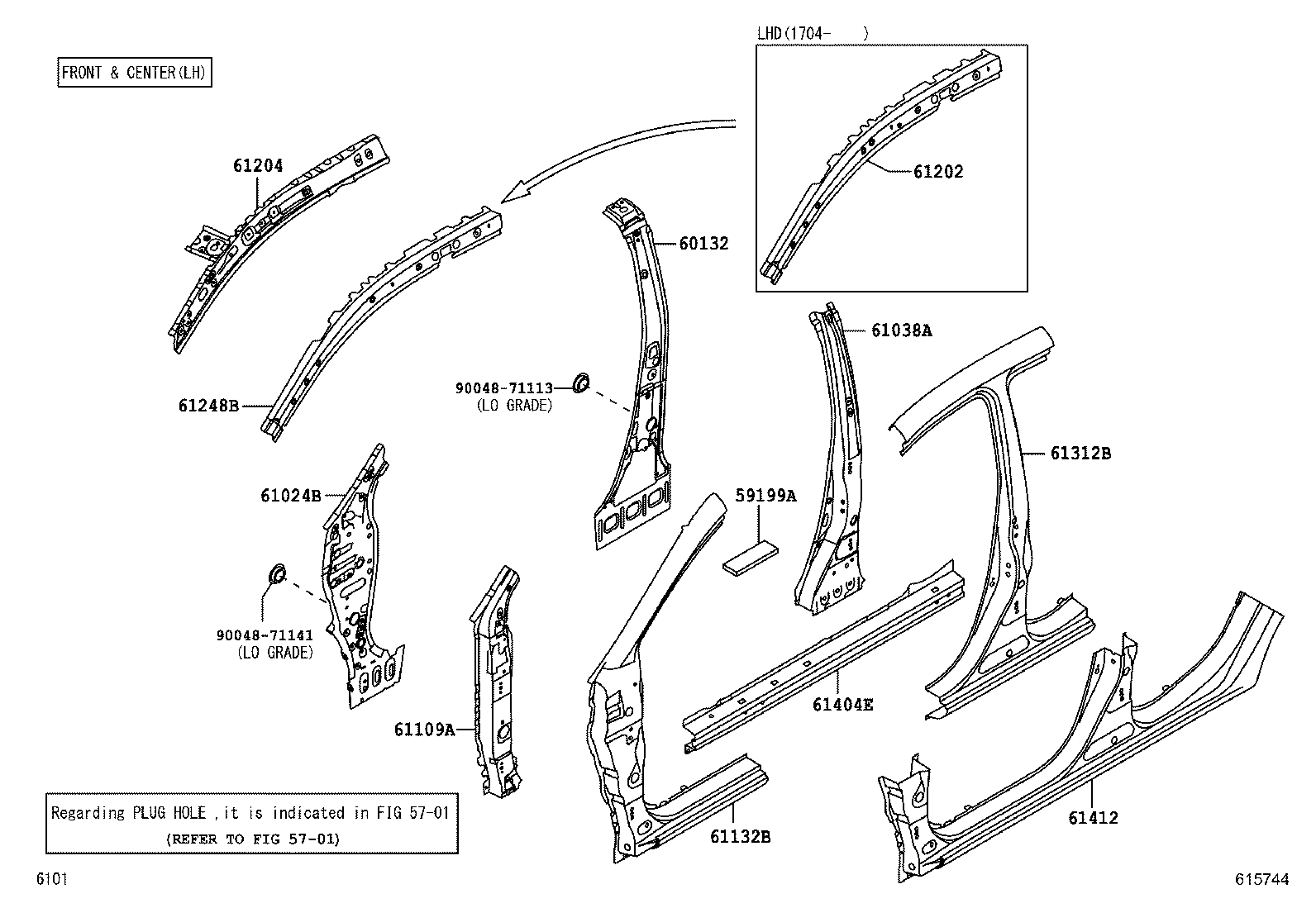 61202-BZ050 RAIL SUB-ASSY, ROOF SIDE, LH product image