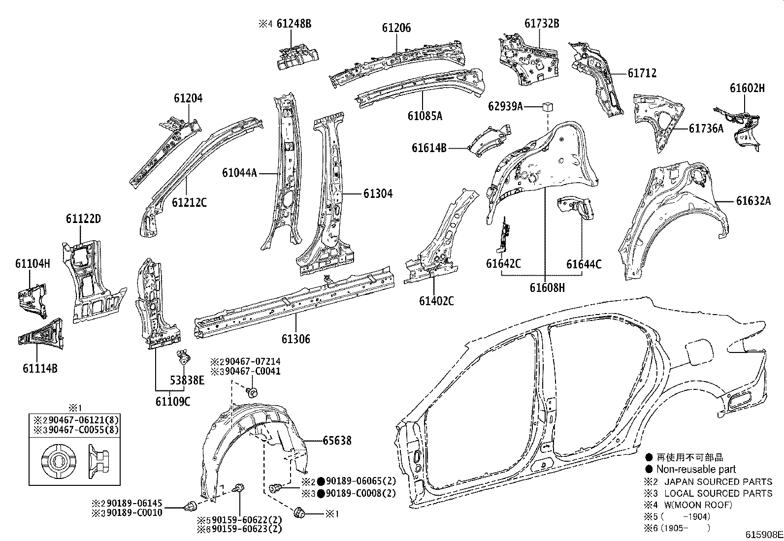 61311-06120 PILLAR, CENTER BODY, OUTER RH product image