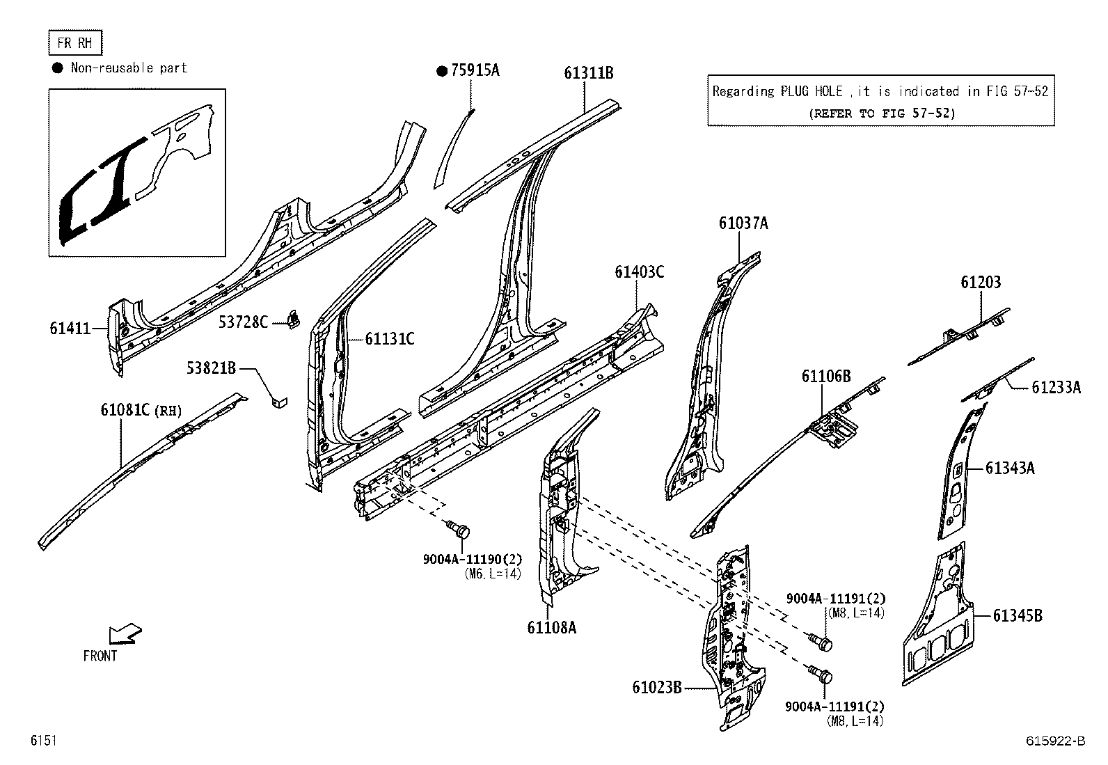 61346-BZ150 PILLAR, CENTER BODY, INNER LOWER LH product image