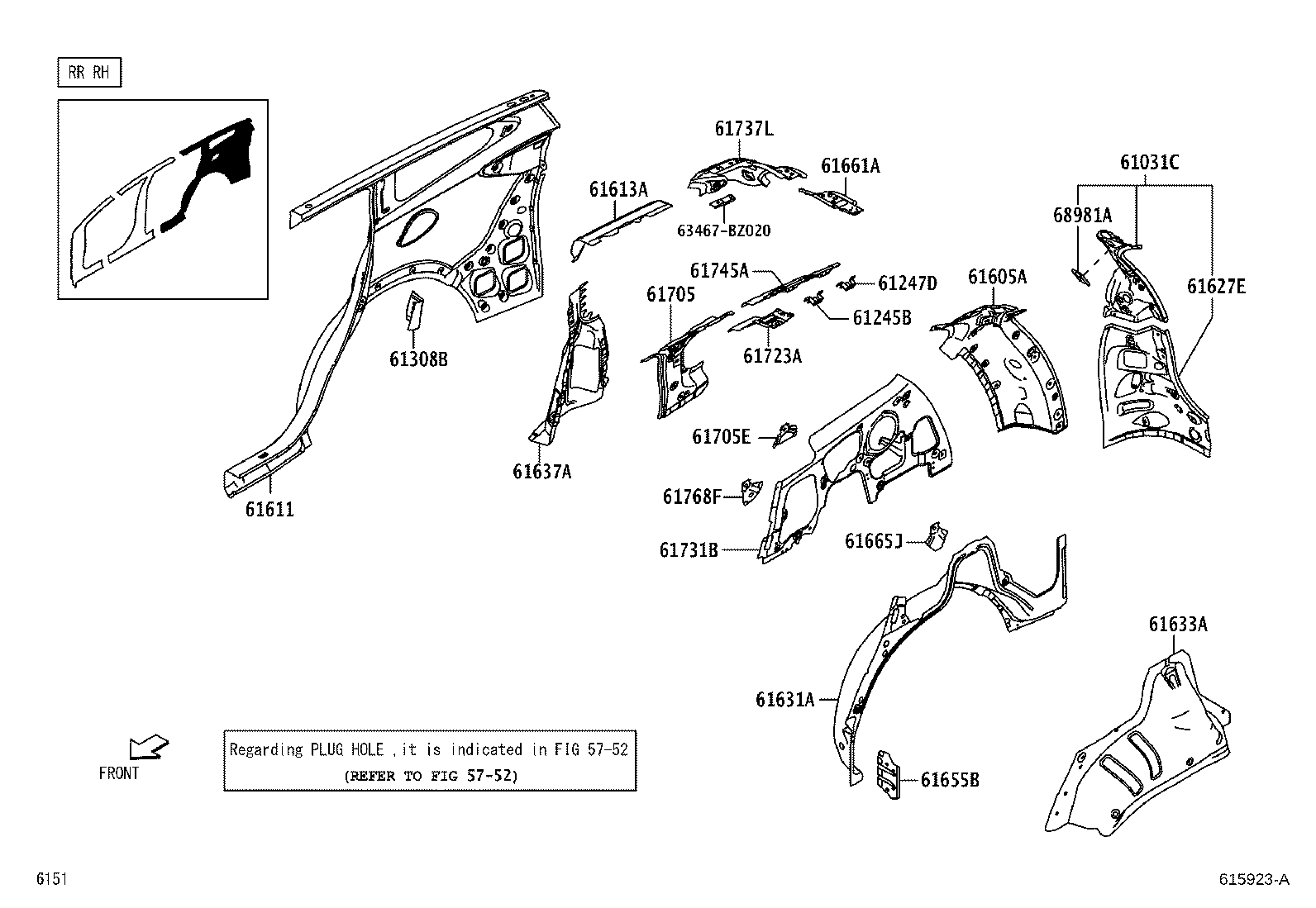 61346-BZ150 PILLAR, CENTER BODY, INNER LOWER LH product image