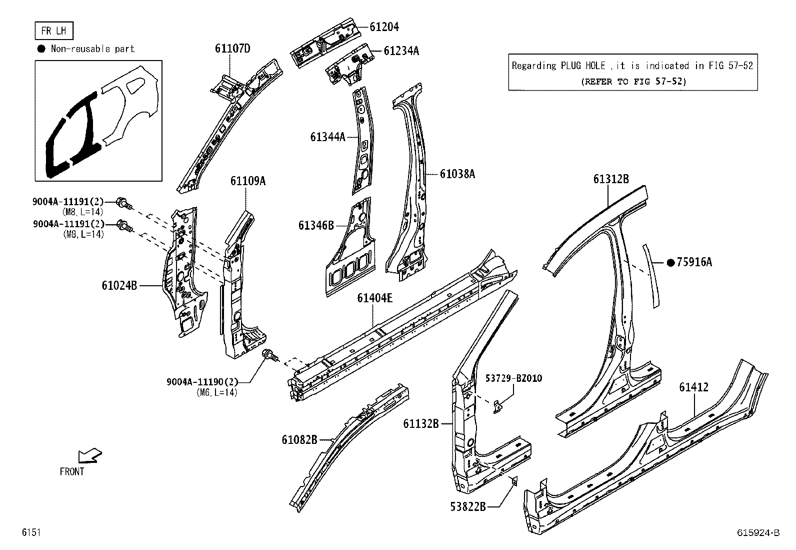 61346-BZ150 PILLAR, CENTER BODY, INNER LOWER LH product image