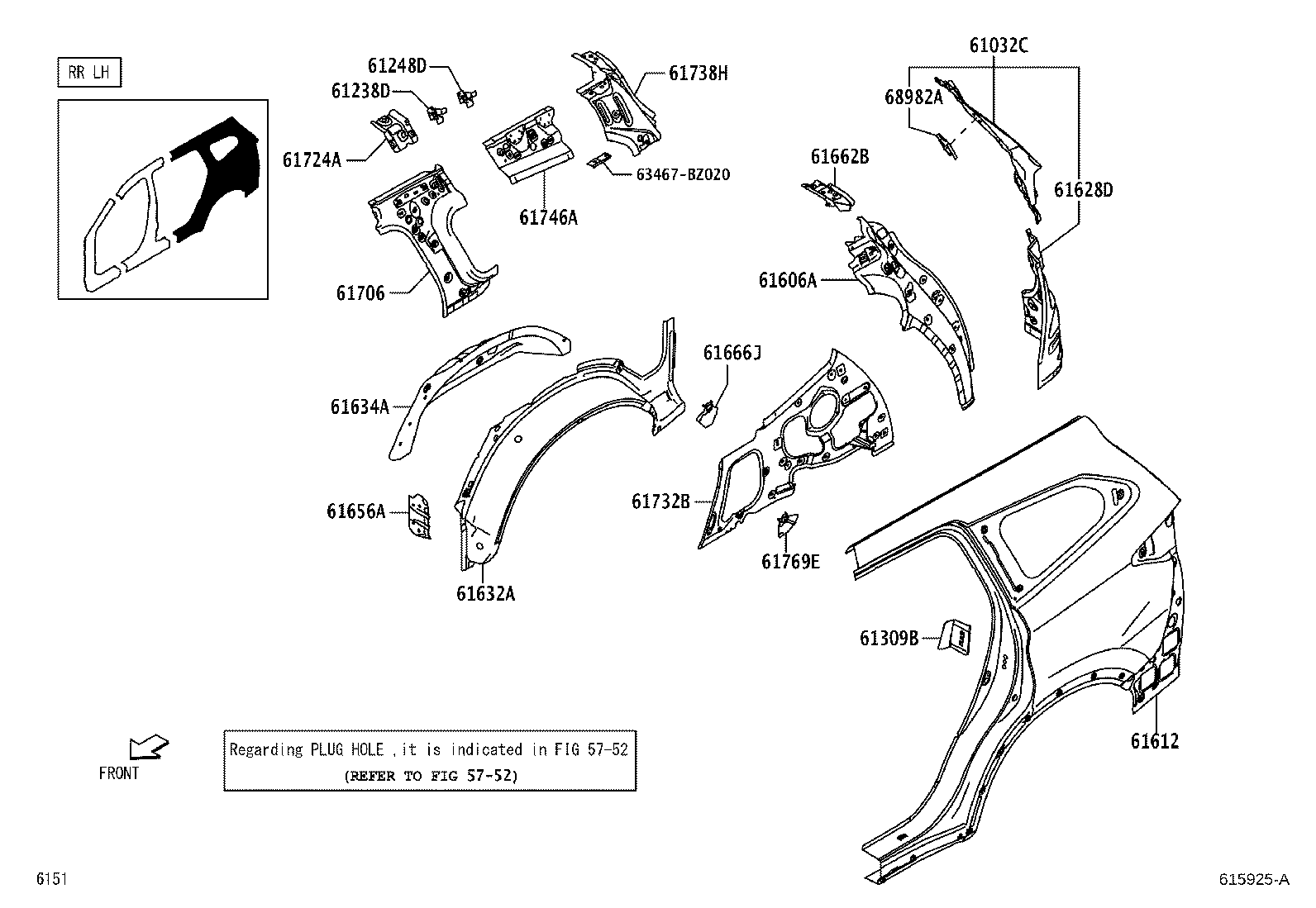 61346-BZ150 PILLAR, CENTER BODY, INNER LOWER LH product image