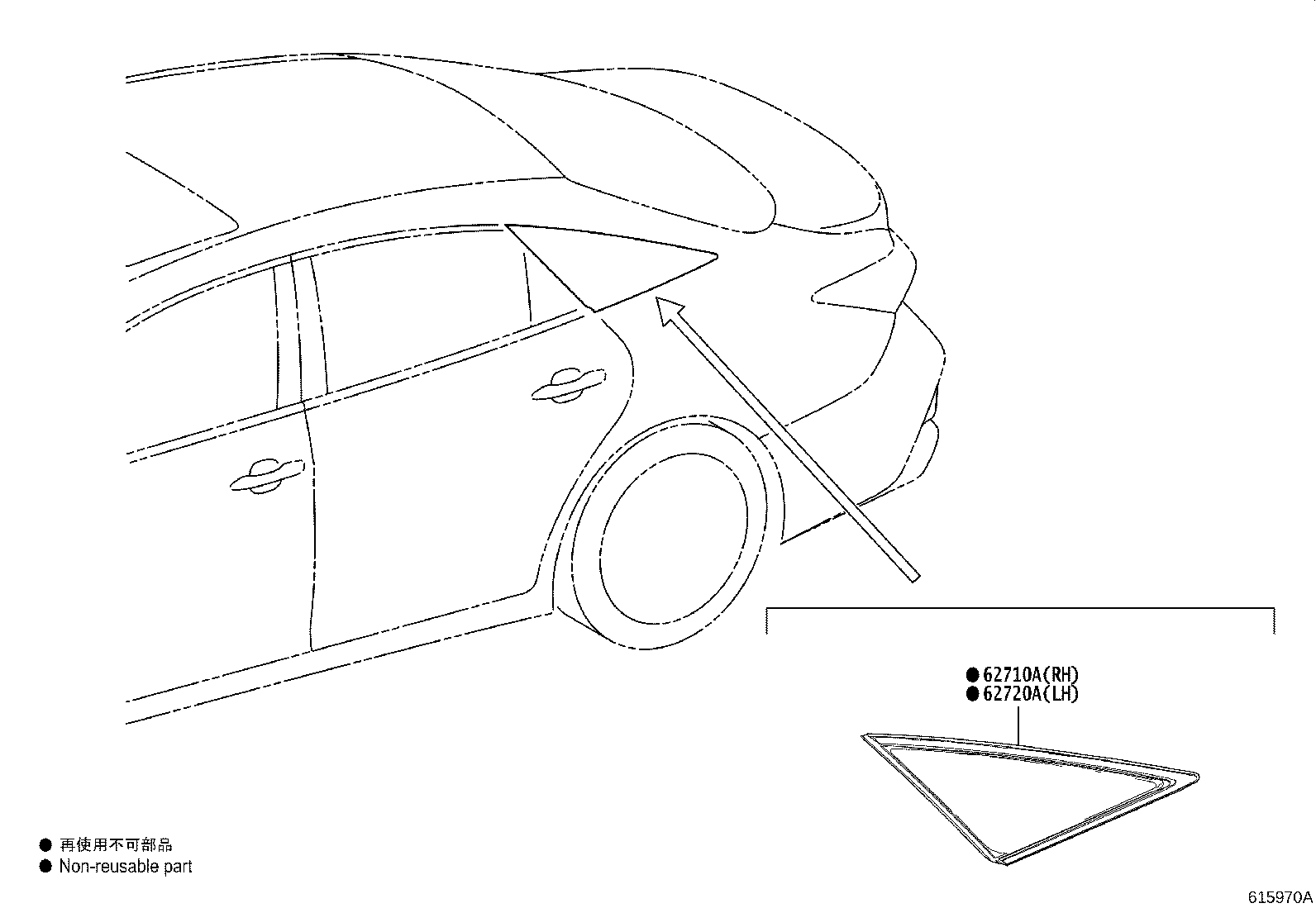 Toyota 62720-07040 WINDOW ASSY, QUARTER, LH