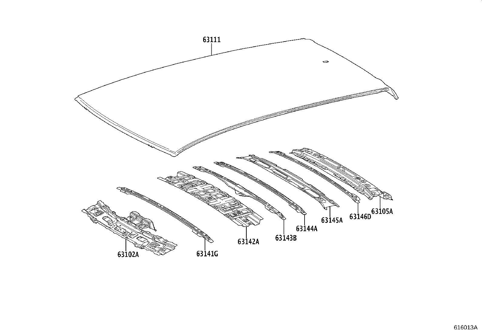 Toyota 63148-12100 REINFORCEMENT, ROOF PANEL, NO.6