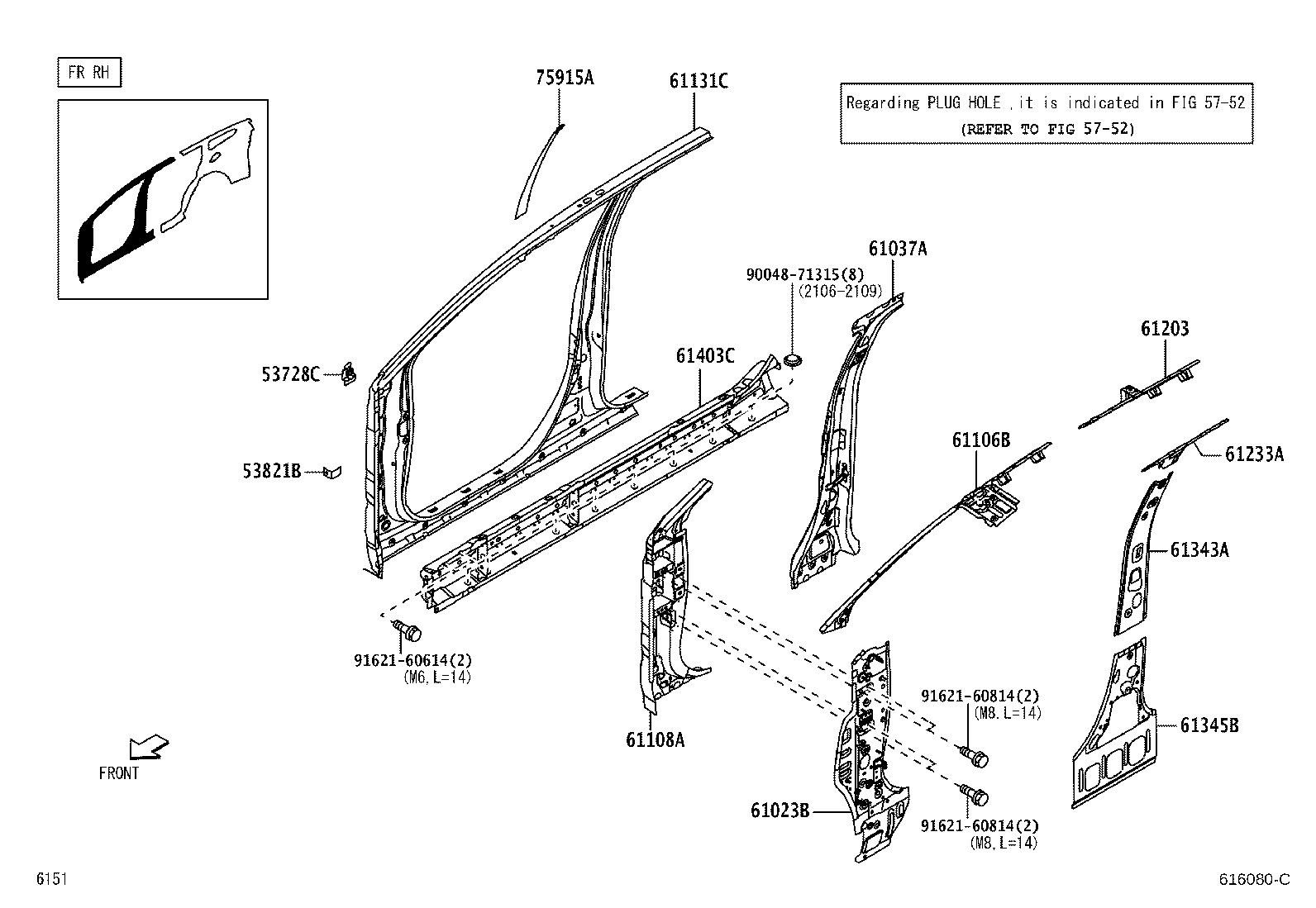 61037-BZ320 REINFORCEMENT SUB-ASSY, CENTER BODY PILLAR, RH product image