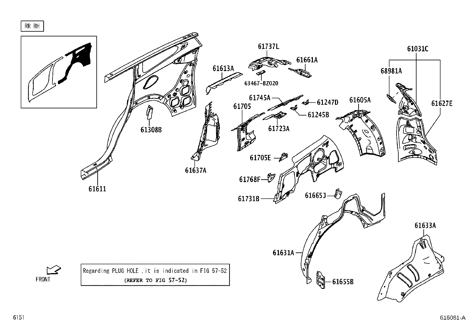 61037-BZ320 REINFORCEMENT SUB-ASSY, CENTER BODY PILLAR, RH product image