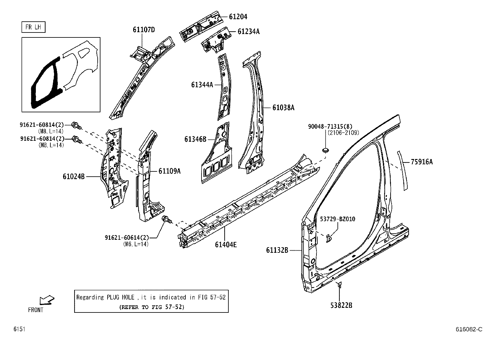 61037-BZ320 REINFORCEMENT SUB-ASSY, CENTER BODY PILLAR, RH product image