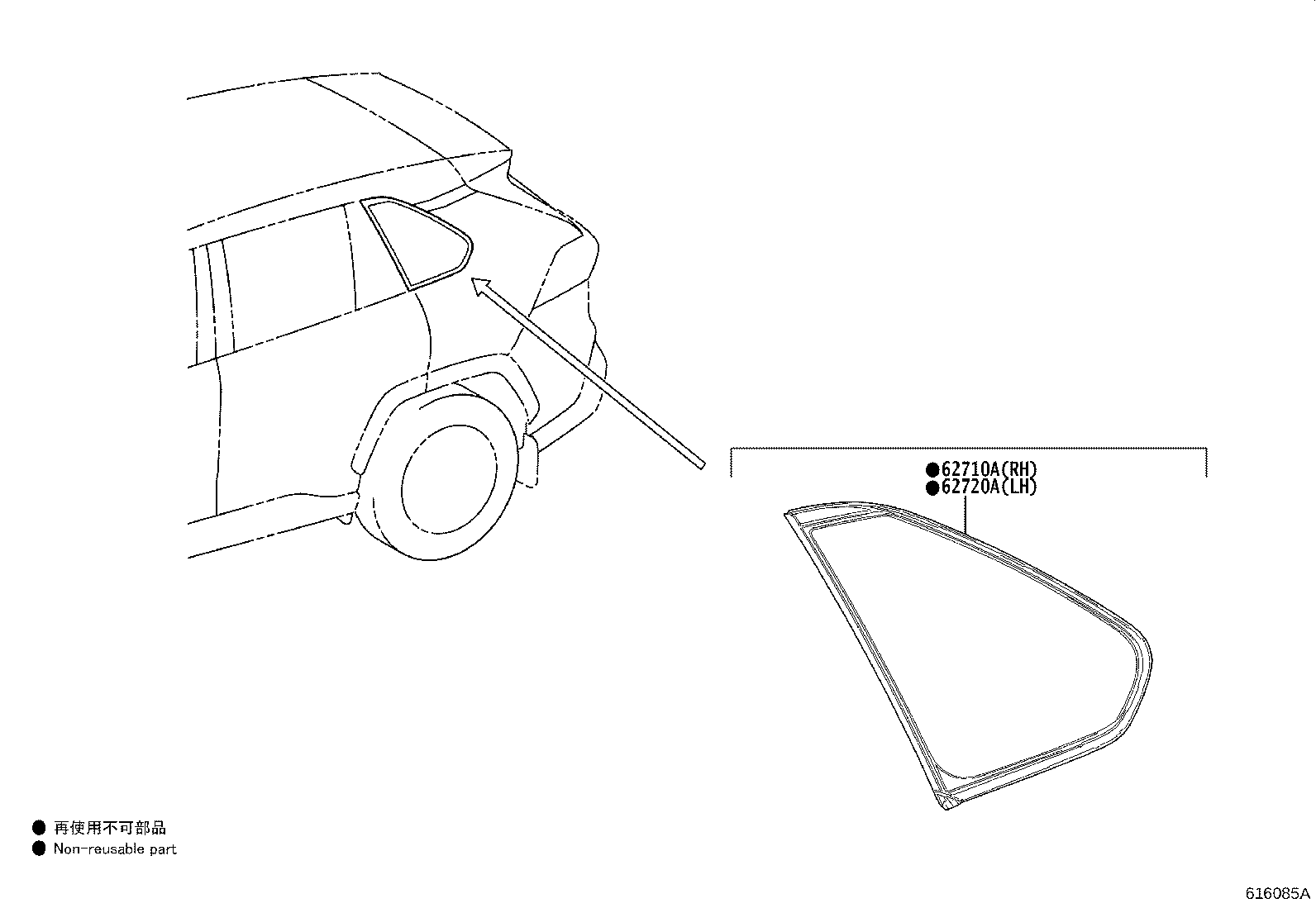 Toyota 62710-0R090 WINDOW ASSY, QUARTER, RH