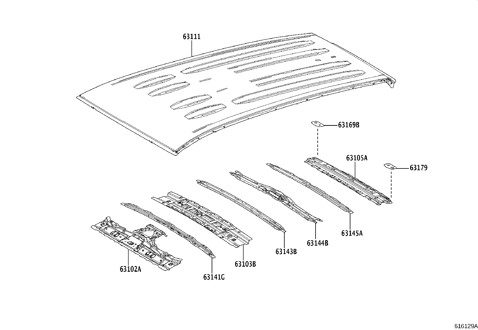 Toyota 63144-0R090 REINFORCEMENT, ROOF PANEL, NO.3