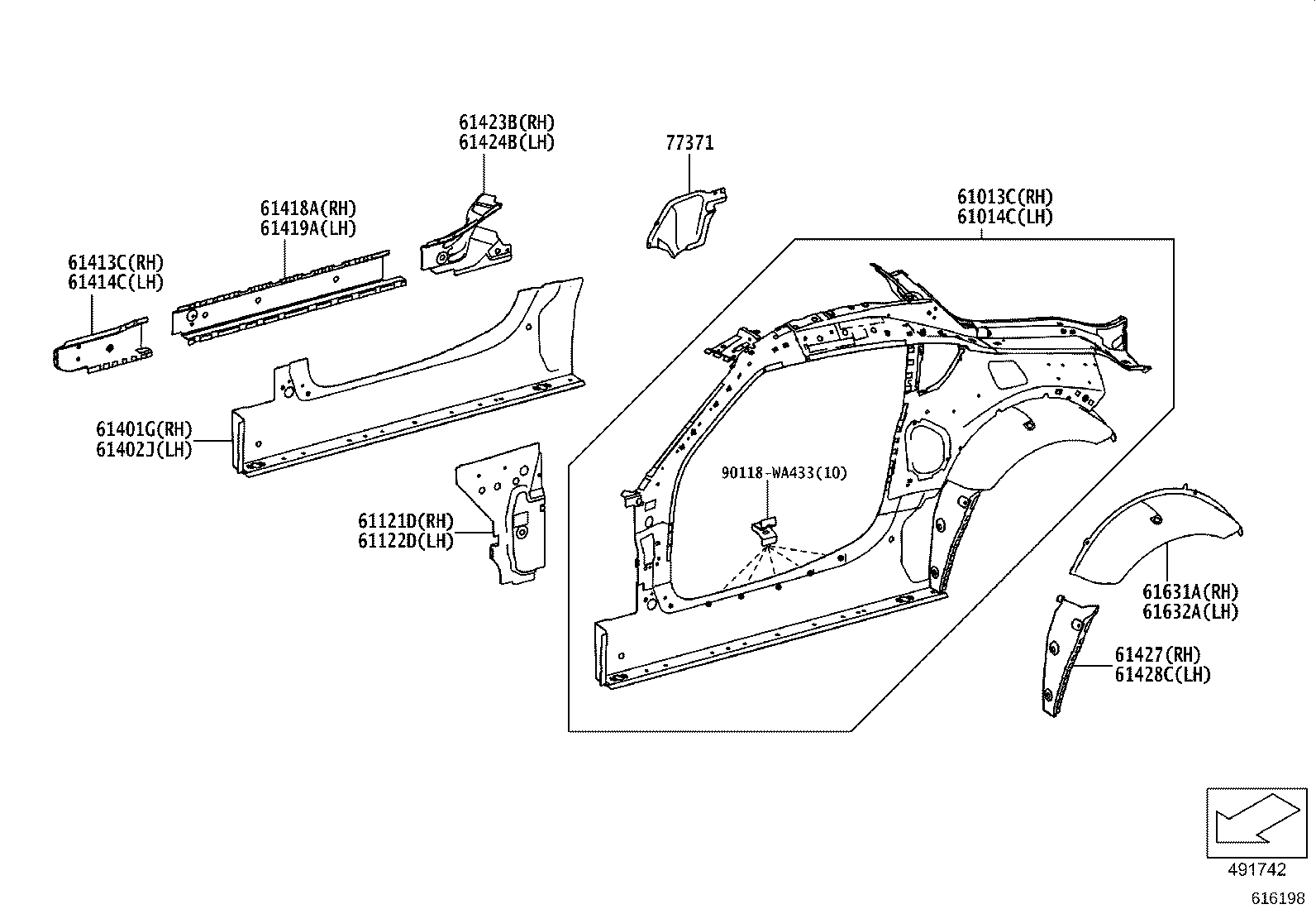 61607-WAA01 PANEL, QUARTER WHEEL HOUSE, OUTER RH product image