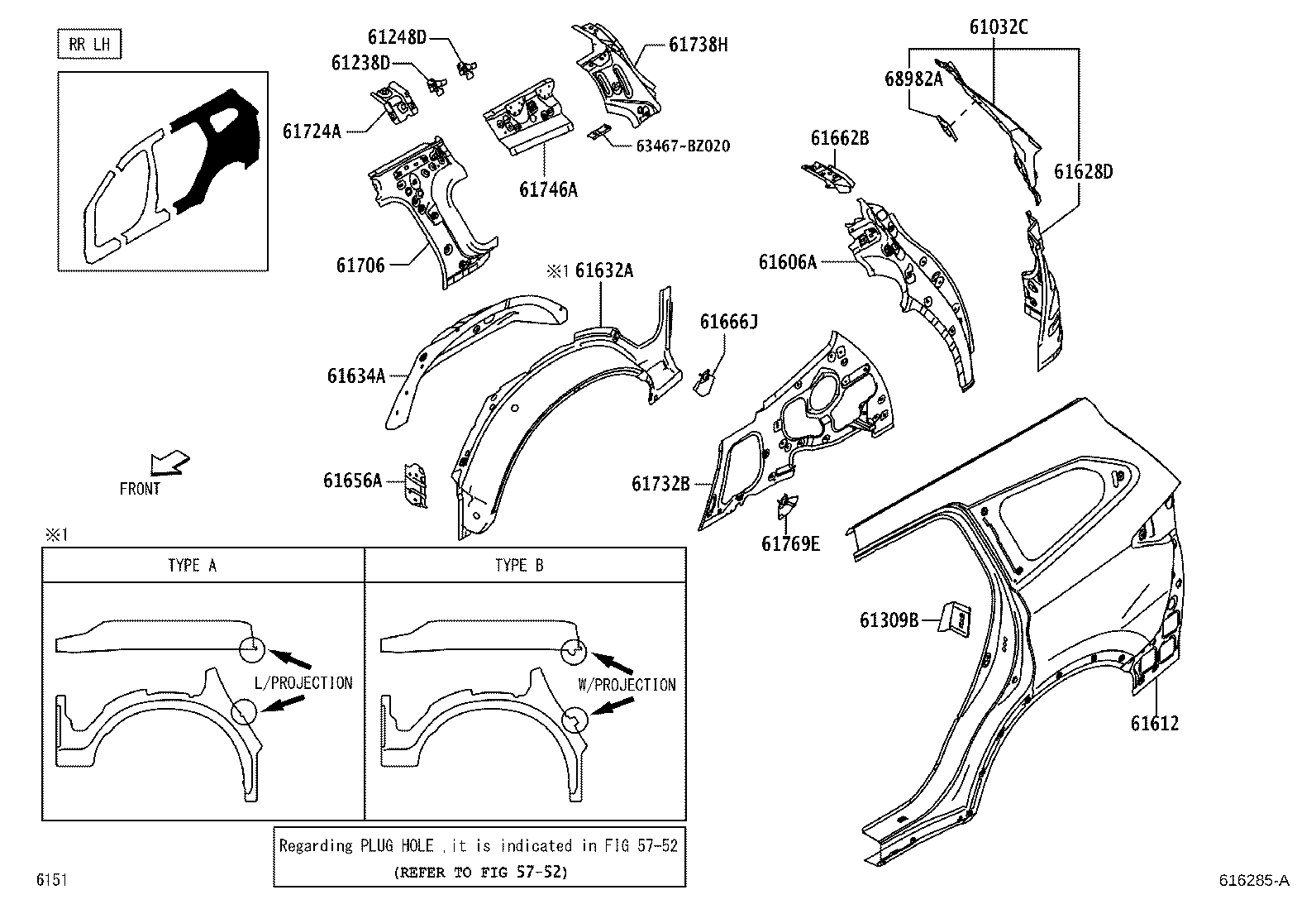 61346-BZ150 PILLAR, CENTER BODY, INNER LOWER LH product image