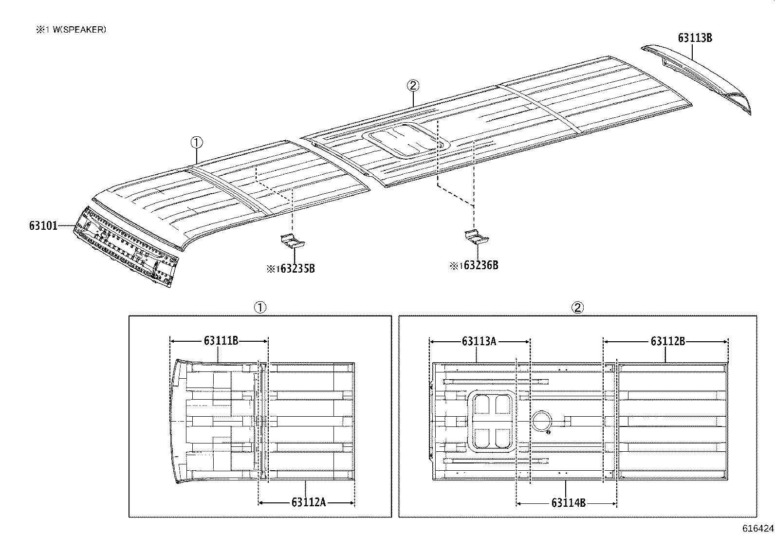 63103-36040 REINFORCEMENT SUB-ASSY, ROOF PANEL, REAR product image