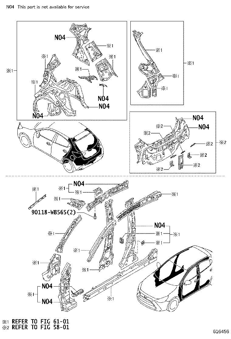 63133-WB002 REINFORCEMENT SUB-ASSY, ROOF PANEL, REAR product image