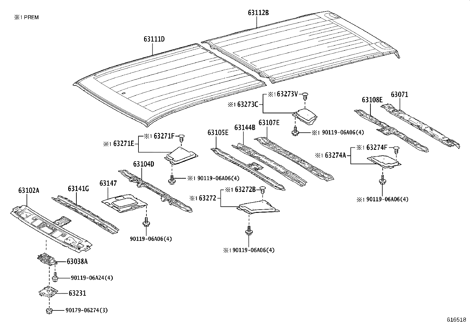 63104-26360 REINFORCEMENT SUB-ASSY, ROOF PANEL, NO.2 product image