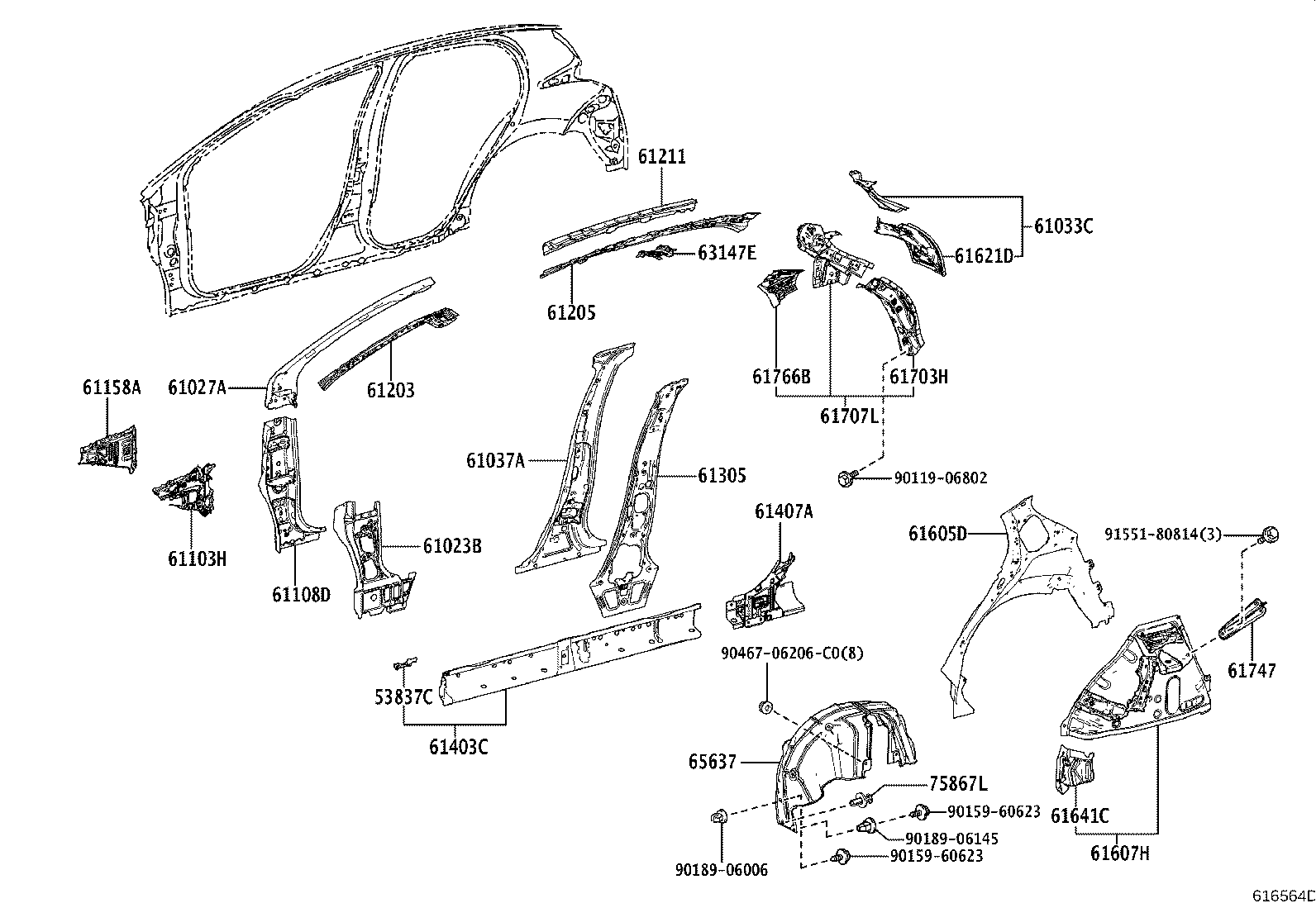 61212-K0010 RAIL, ROOF SIDE, OUTER LH product image