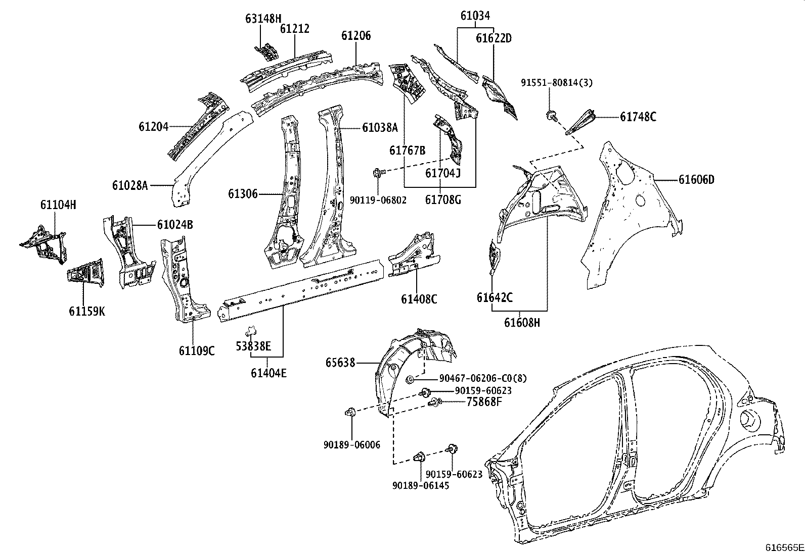 61212-K0010 RAIL, ROOF SIDE, OUTER LH product image